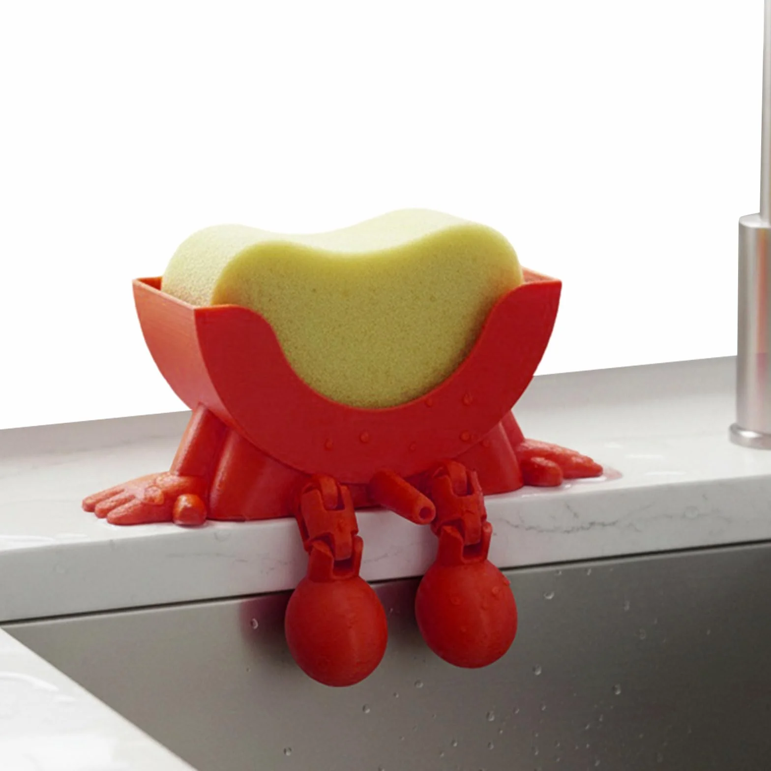 Portaspugna 3D per Cucina con Drenaggio, Organizer da Cucina Rosso