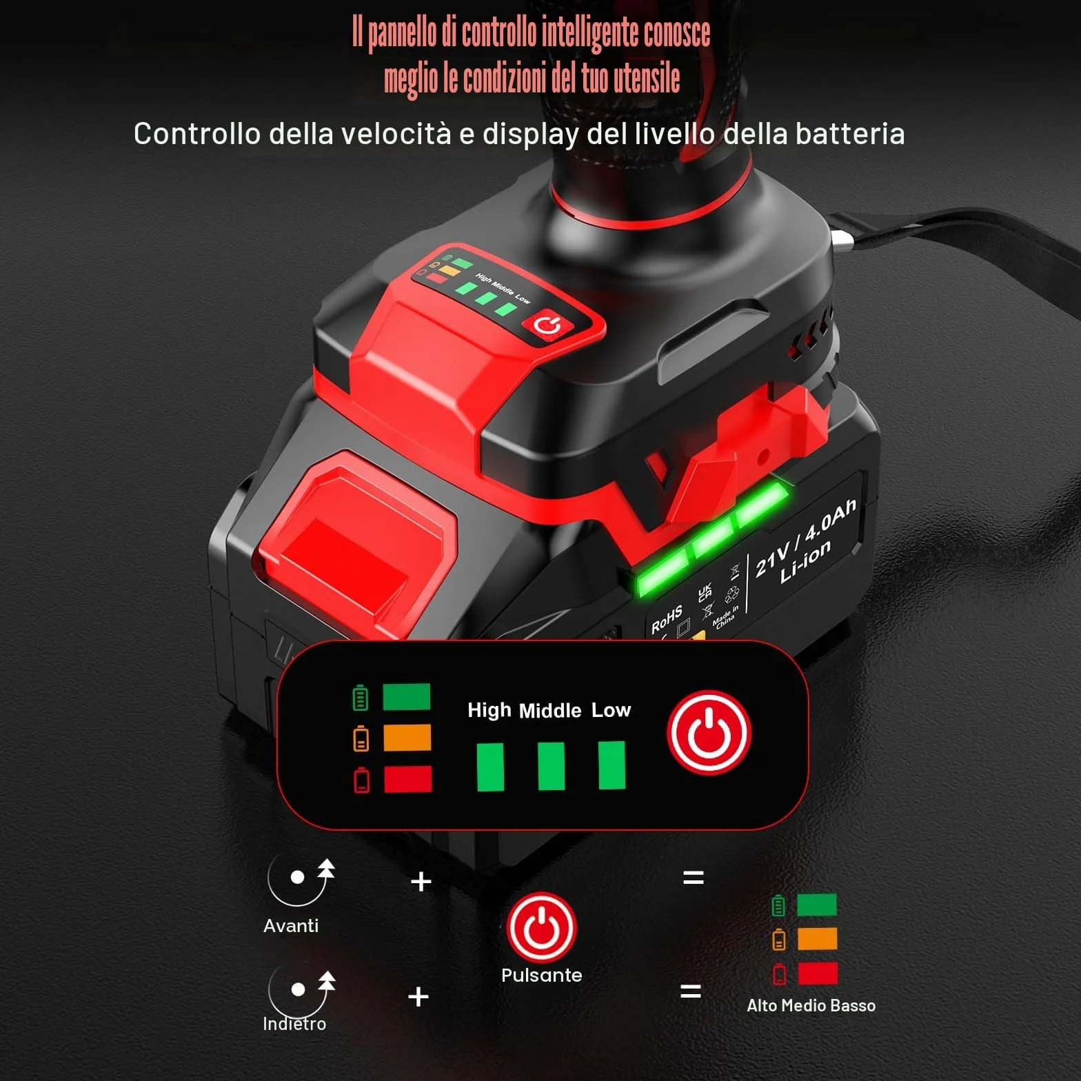 Bamse Chiave a Percussione Brushless 1/2" 1000 Nm 4,0 Ah Set con Bussole e Caricabatterie
