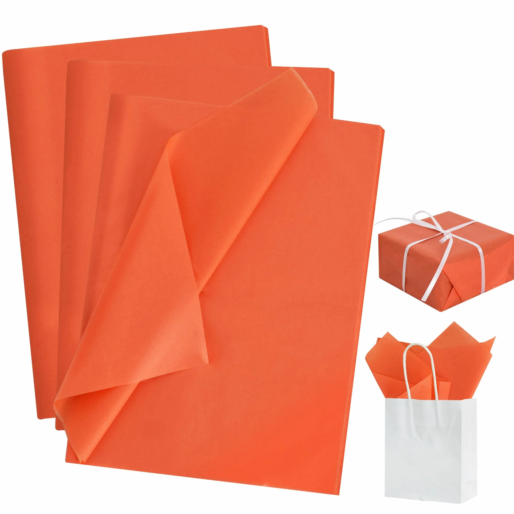 RIBBOOO 100 fogli di carta velina arancione, 50 cm x 30 cm, grande carta da regalo, per confezioni regalo, bouquet di fiori, fai da te, artigianato fatto a mano, tessuto artistico per compleanno