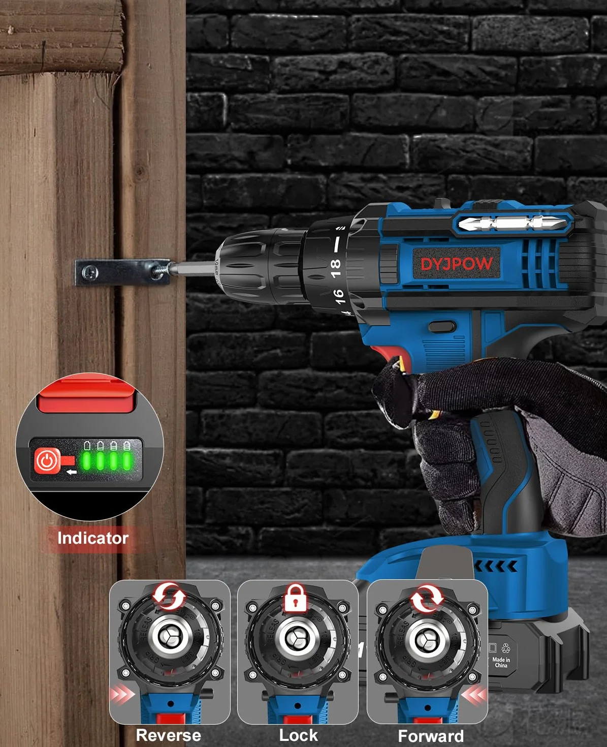 Trapano Avvitatore Batteria 21V, Avvitatore a Batteria con Batterie da 2.0Ah, 42N.m di Coppia, 2 Velocità, 18+1 Coppia, 22 Accessori, Luce a LED, Per il fai da te, in Casa e Giardino, Blu