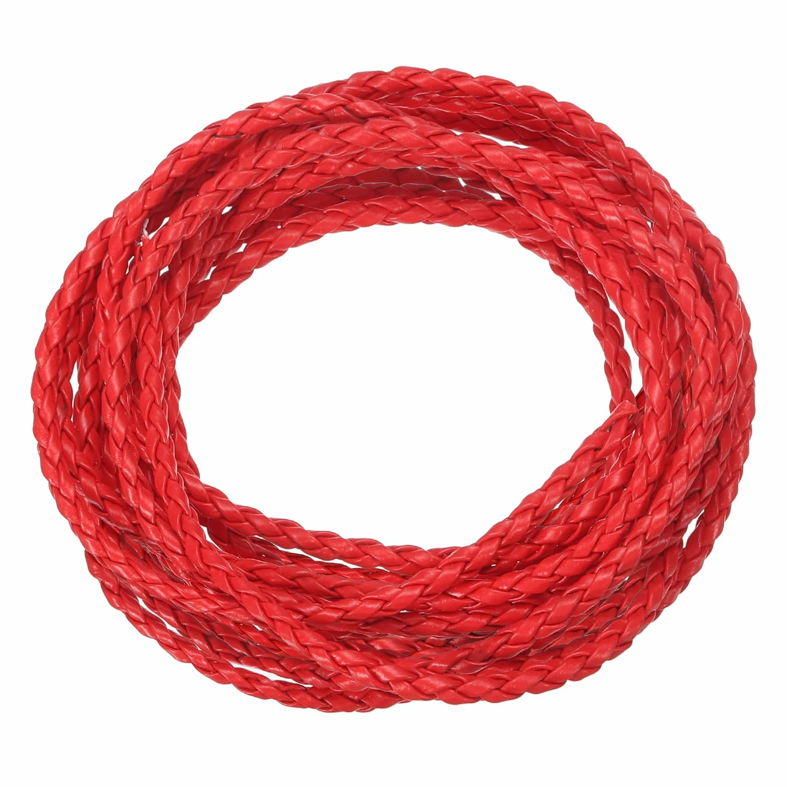 QUARKZMAN Cordoni in Pelle Intrecciata, Cinghia in Pelle Rotonda, Corda in Pelle Morbida per la Creazione di Gioielli, Fissaggio, Collane (3mm, 2 Iarde, Rosso)
