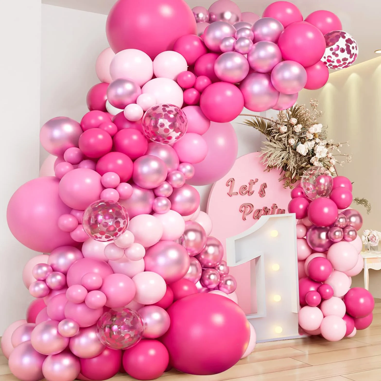 Kit Arco Palloncini Rosa - 115pcs Palloncini Compleanno Palloncini Fucsia, Palloncini Baby Festa Bambina, Ghirlanda Palloncini per Battesimo Bambino, Allestimento Compleanno, Matrimonio, Baby Shower