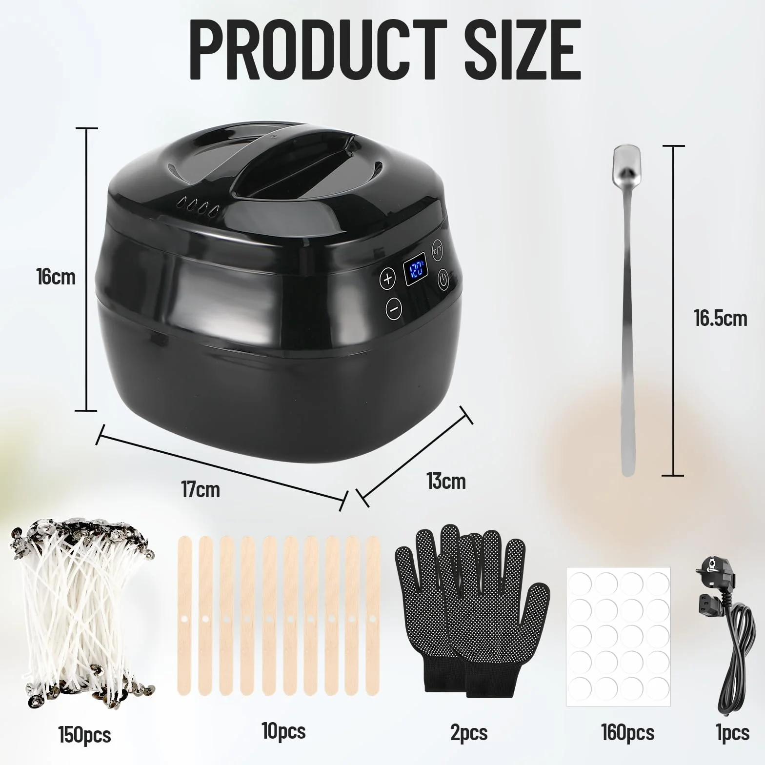 Ambesty Scaldacera Professionale,1L Fusciera Elettrica Display Digitale LCD con 150 Stoppino,Adesivo, Centratore e Cucchiaio,Scalda Cera per Candele,Kit Candele Fai da te Cera di Soia