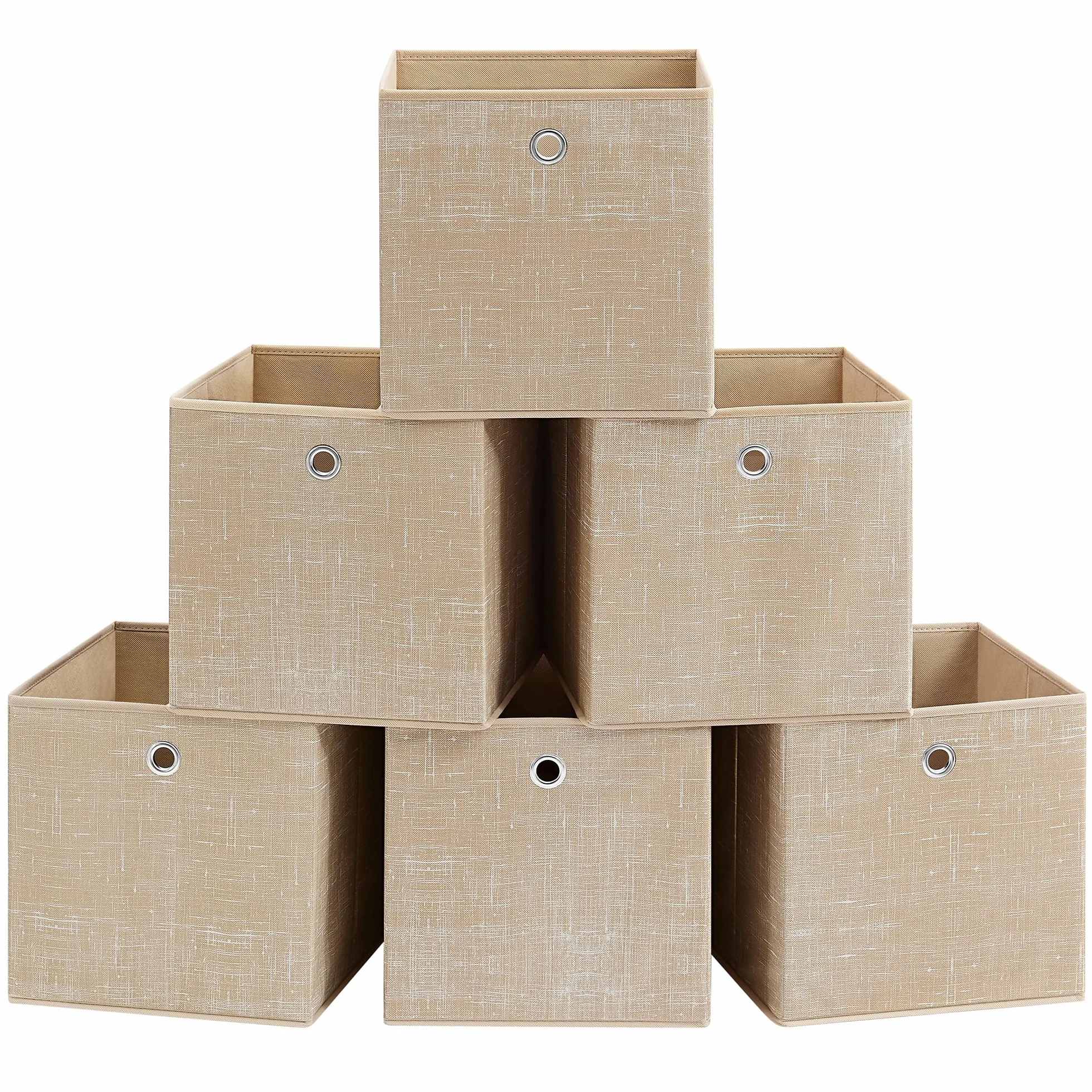 SONGMICS Scatole Portaoggetti Set di 6 Contenitori in Tessuto Non Tessuto 30x30x30 cm Pieghevoli Beige Sabbia