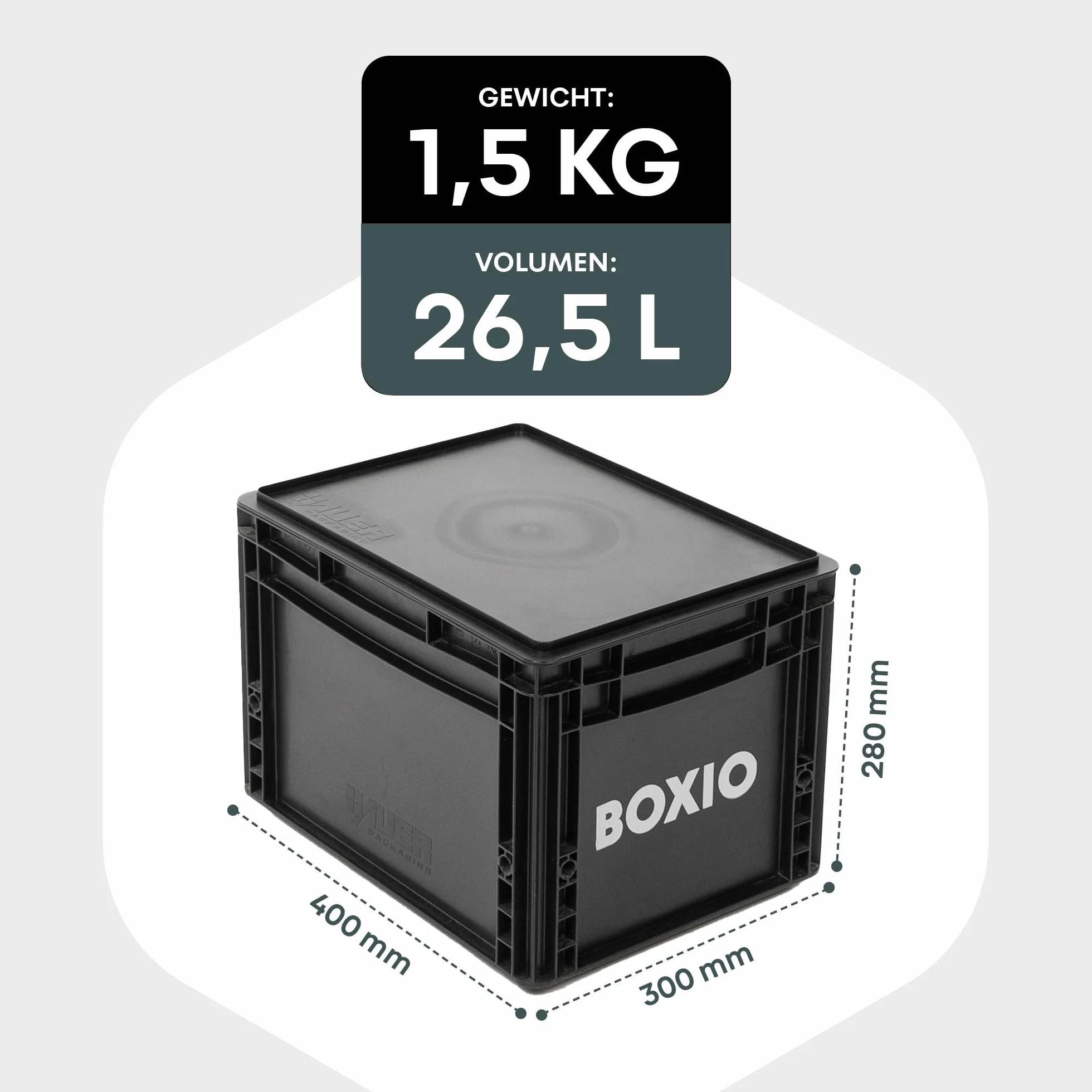 BOXIO SOLO - Scatola portaoggetti con coperchio, Eurobox 40 x 30 x 28 cm, cassetta di plastica perfetta per campeggio, barca, cantina o giardino, impilabile con altre Eurobox