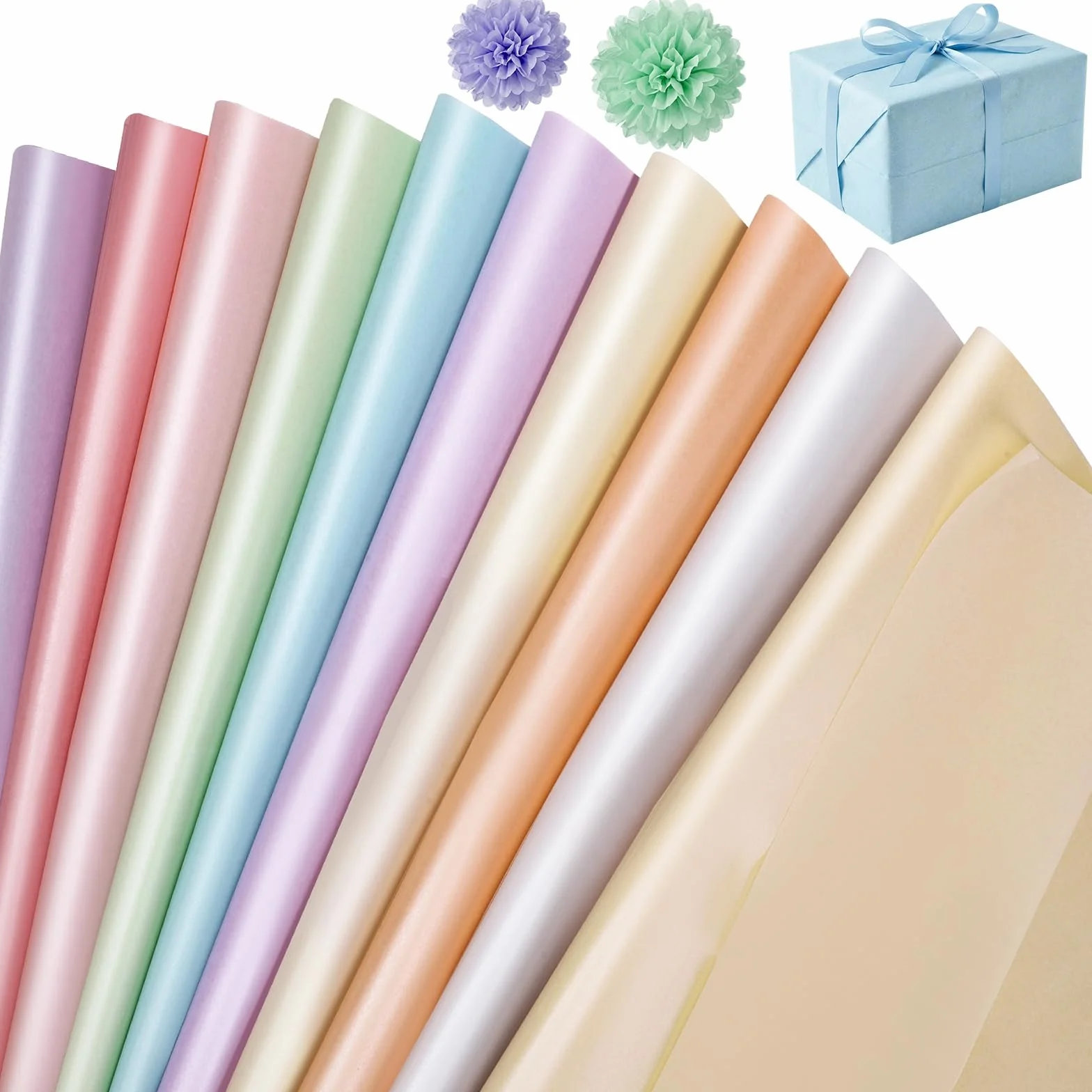 80 fogli di carta velina, 35 x 50 cm, carta velina pastello colorata, per Pasqua, compleanni, matrimoni, fai da te (10 colori)