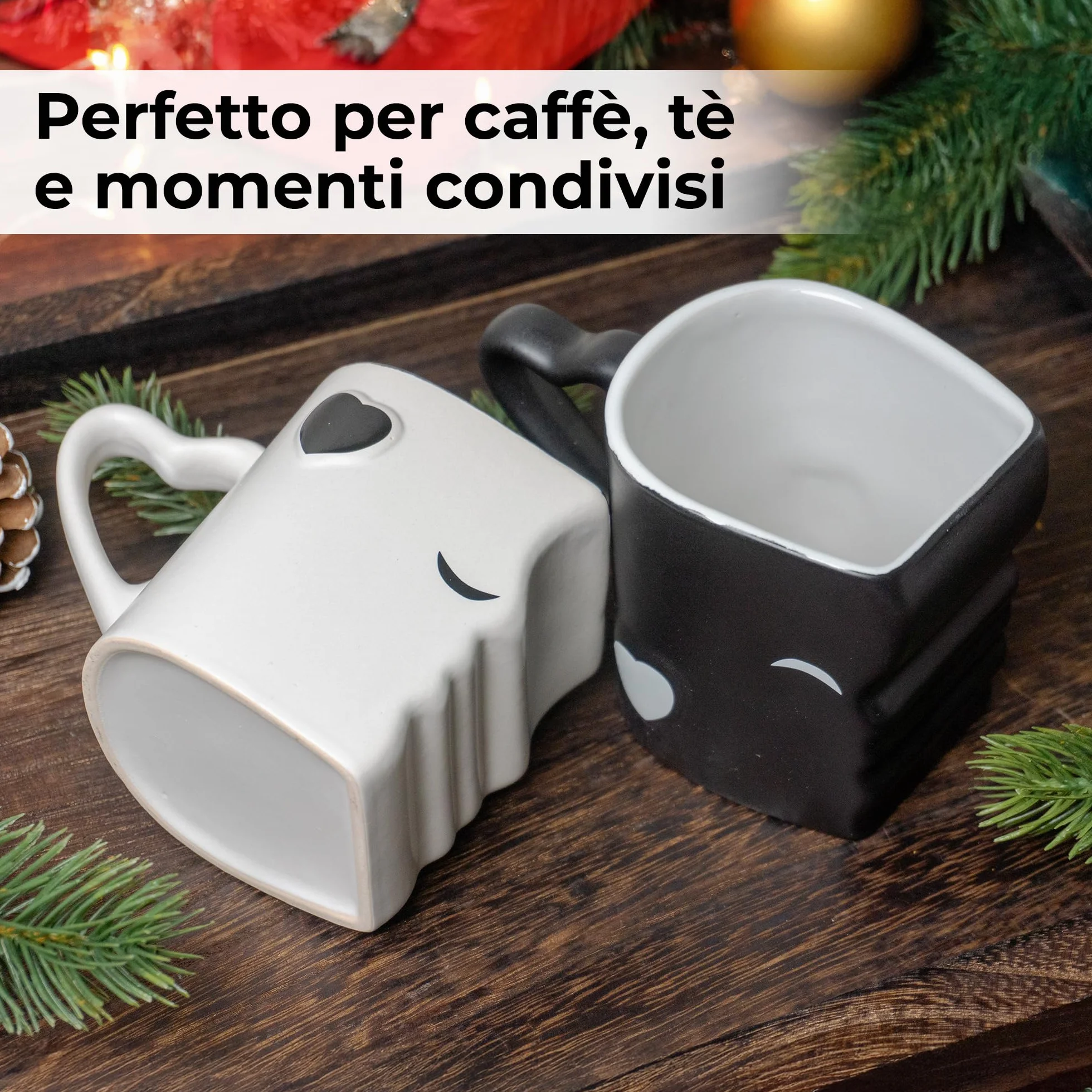 MIAMIO Kissing Mugs, Ceramica Tazze Caffè, Design Bacio, Confezione Regalo (Nero)