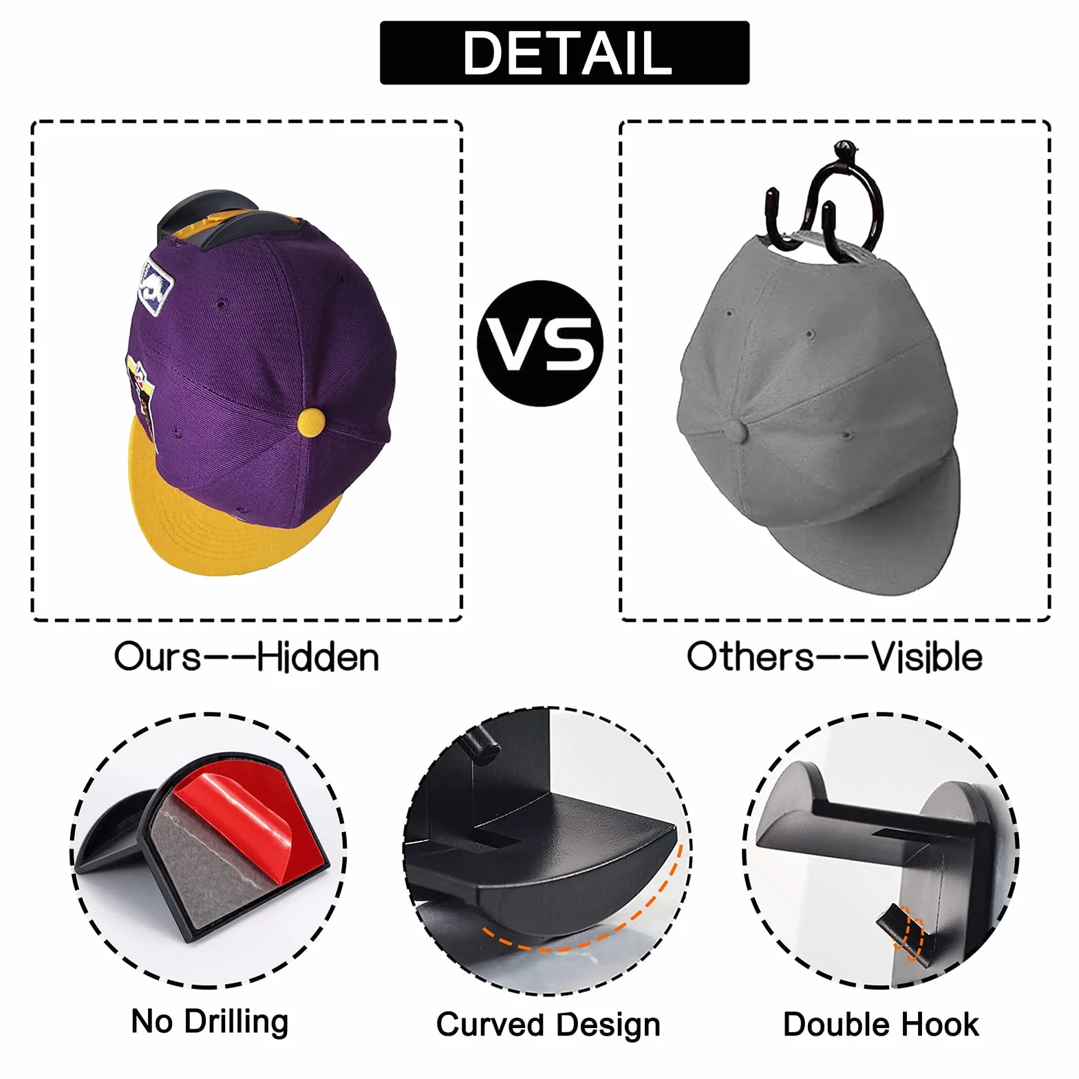 Ganci per Cappelli da Parete Senza Perforazione 12 Pezzi Organizzatore per Armadio