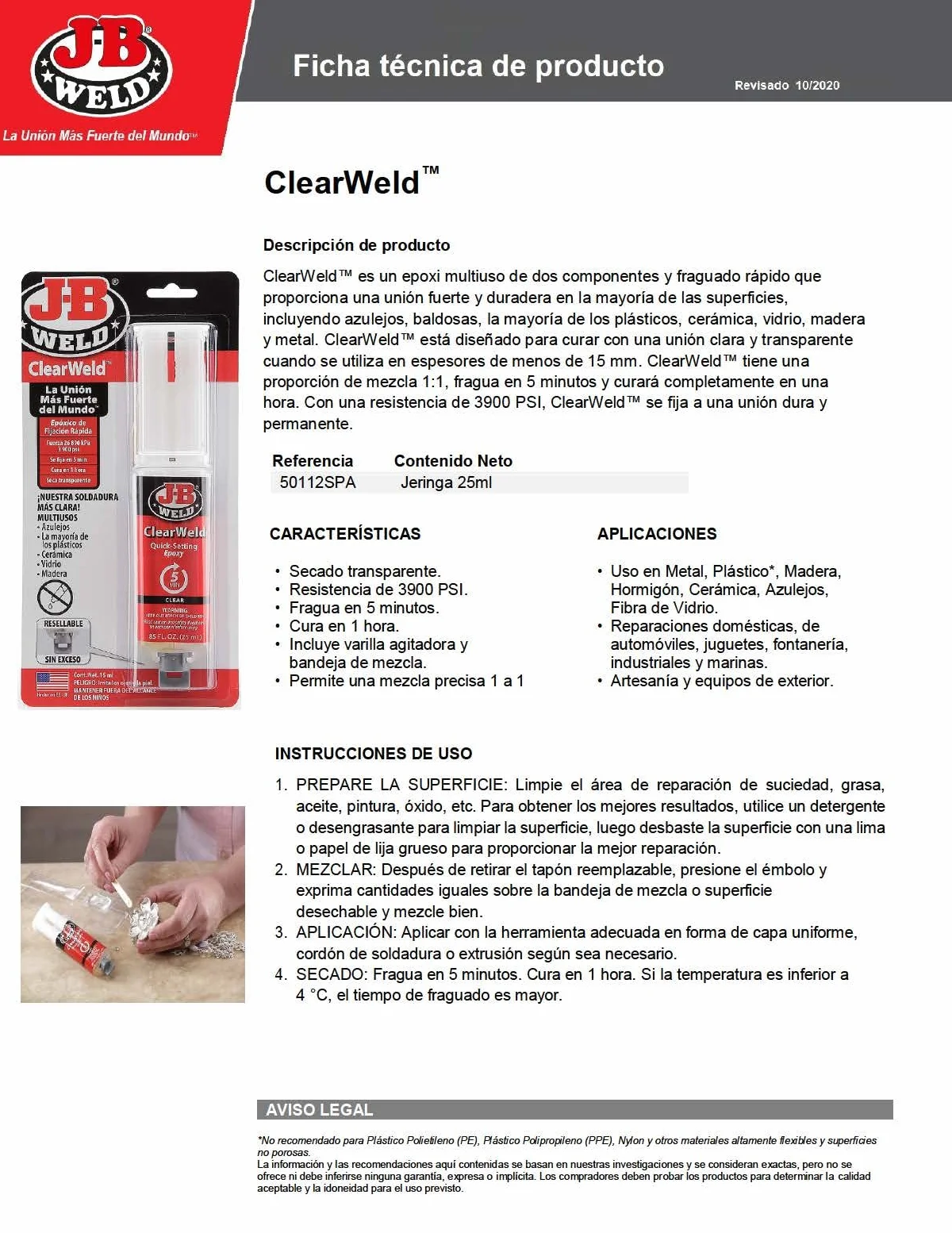 J-B Weld 50112SPA - Siringa epossidica - Fissaggio rapido - Extra forte | Epoxy 2 componenti per riparazioni su metallo, piastrelle, ceramica e plastica - 25 ml (la confezione potrebbe essere diversa)