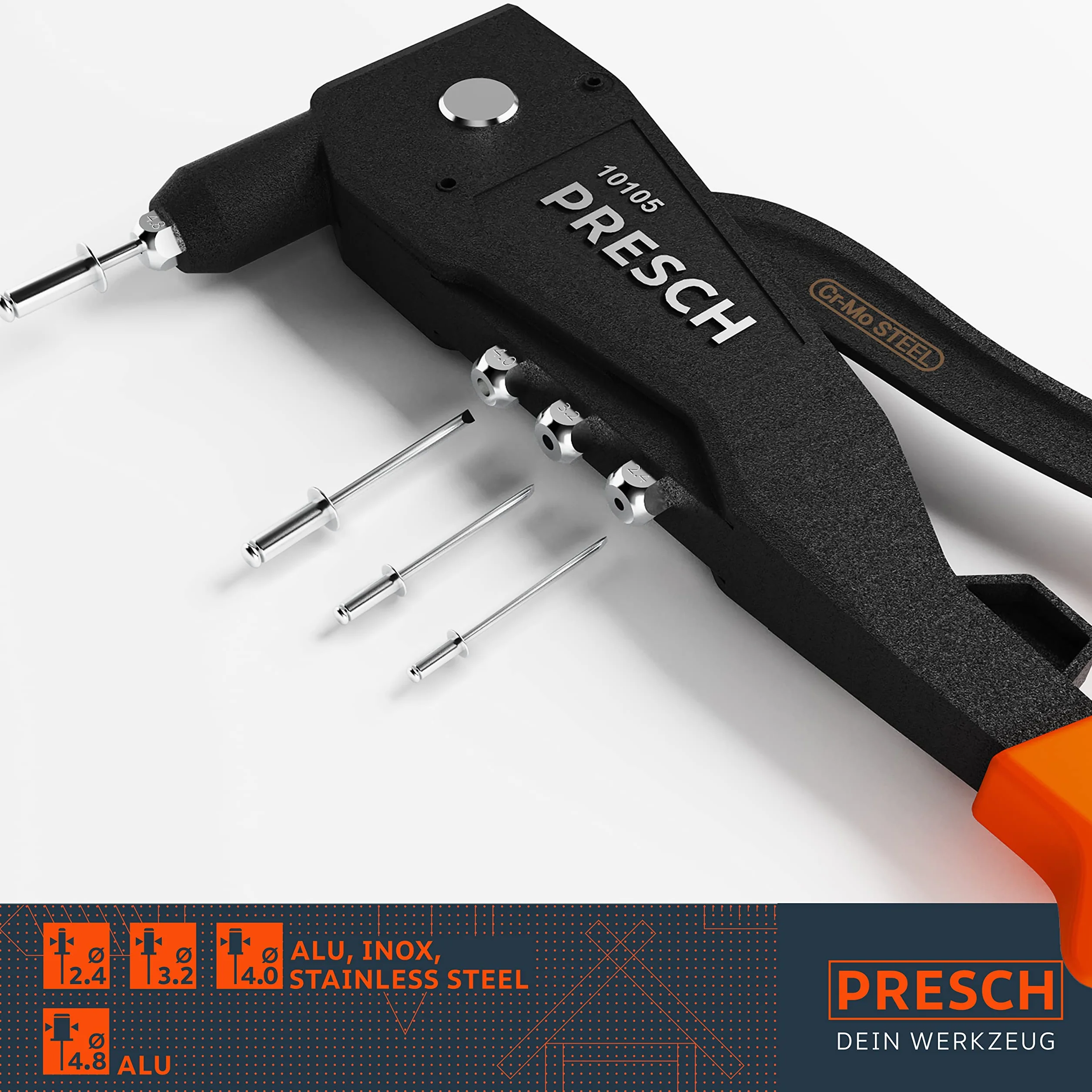 Rivettatrice Manuale Presch per rivetti ciechi, Acciaio inossidabile Ø 2,4-4,8mm