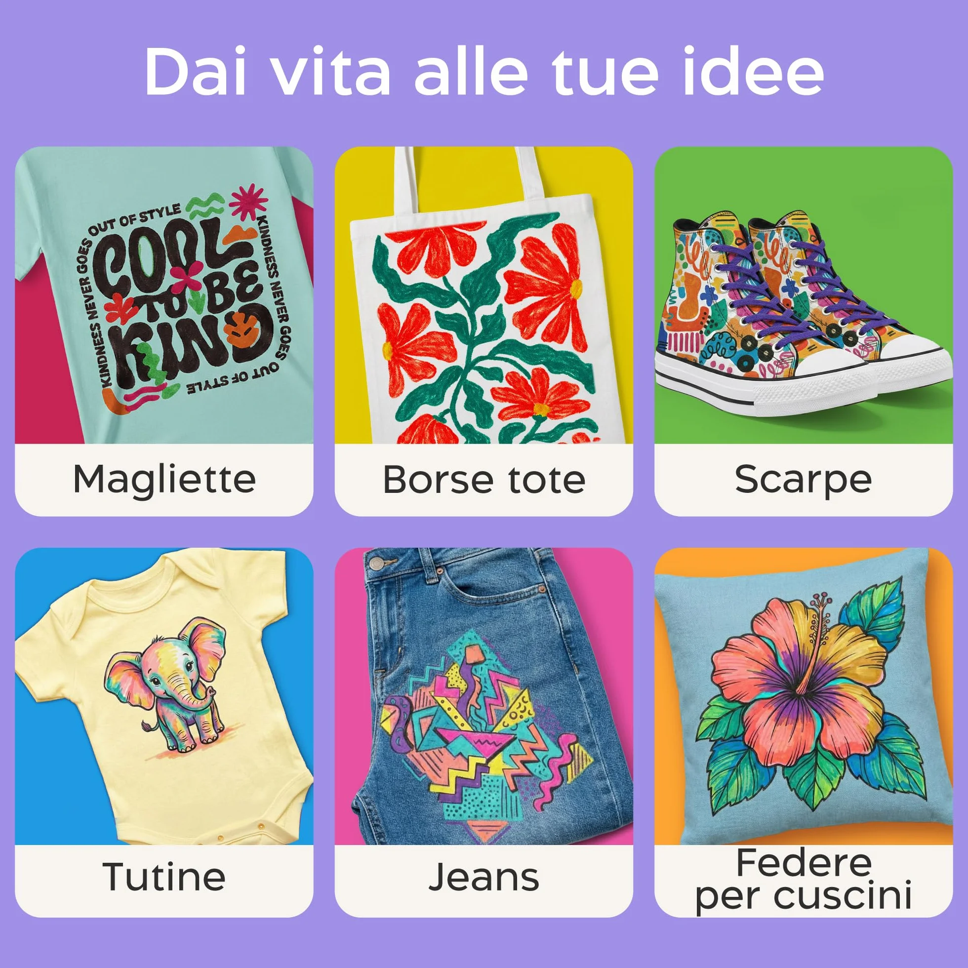 Zenacolor 26 Pennarelli per Tessuti Doppia Punta - Colori per Tessuti Permanenti e Lavabili - Pennarello Indelebile per Vestiti, Borse