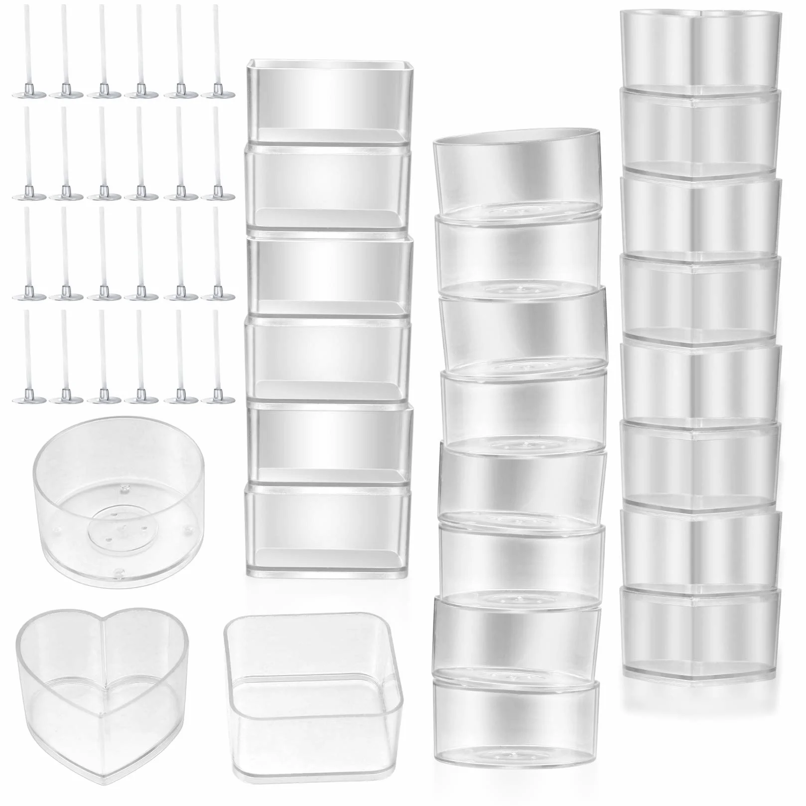 30 Pezzi Portacandele in Trasparente e 100 Pezzi Stoppini per Candela, Plastica Tealight Tazze Titolari, Porta Candele Lattine Scatole Vasetti per Fai da Te Candele