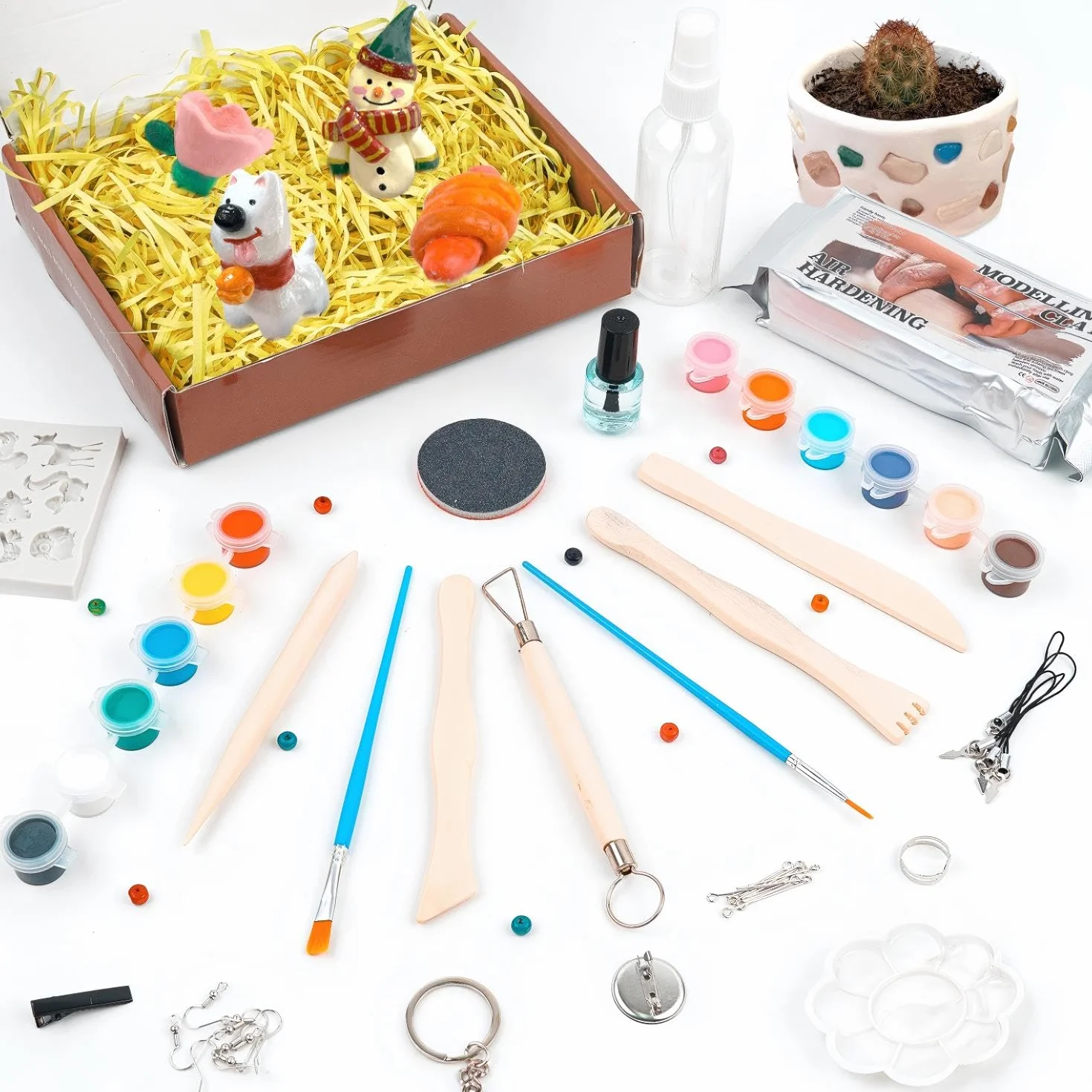 Augesak Kit di Argilla Senza Cottura, Argilla da Modellare, Kit Ceramica Fai da te Adulti Bambini, Pottery Kit-Contiene Argilla Senza Cottura, Attrezzi, Colori, Pennelli