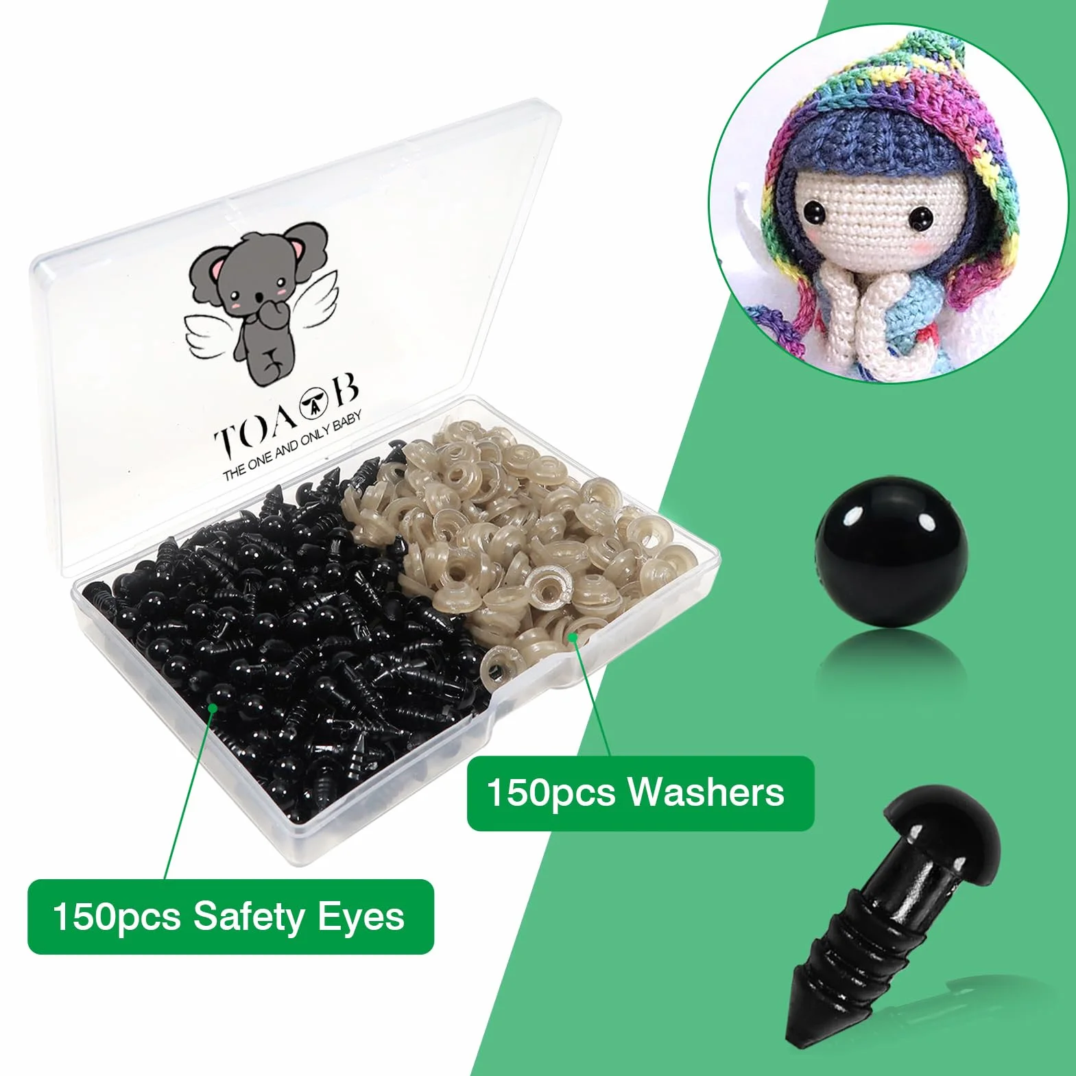 TOAOB 150 Pezzi Occhi di Sicurezza per Amigurumis con Rondelle 6 mm Nero Plastica Occhietti per Bambole Creazione Animale all'Uncinetto Pupazzi Creazione Artigianato Lavoretti
