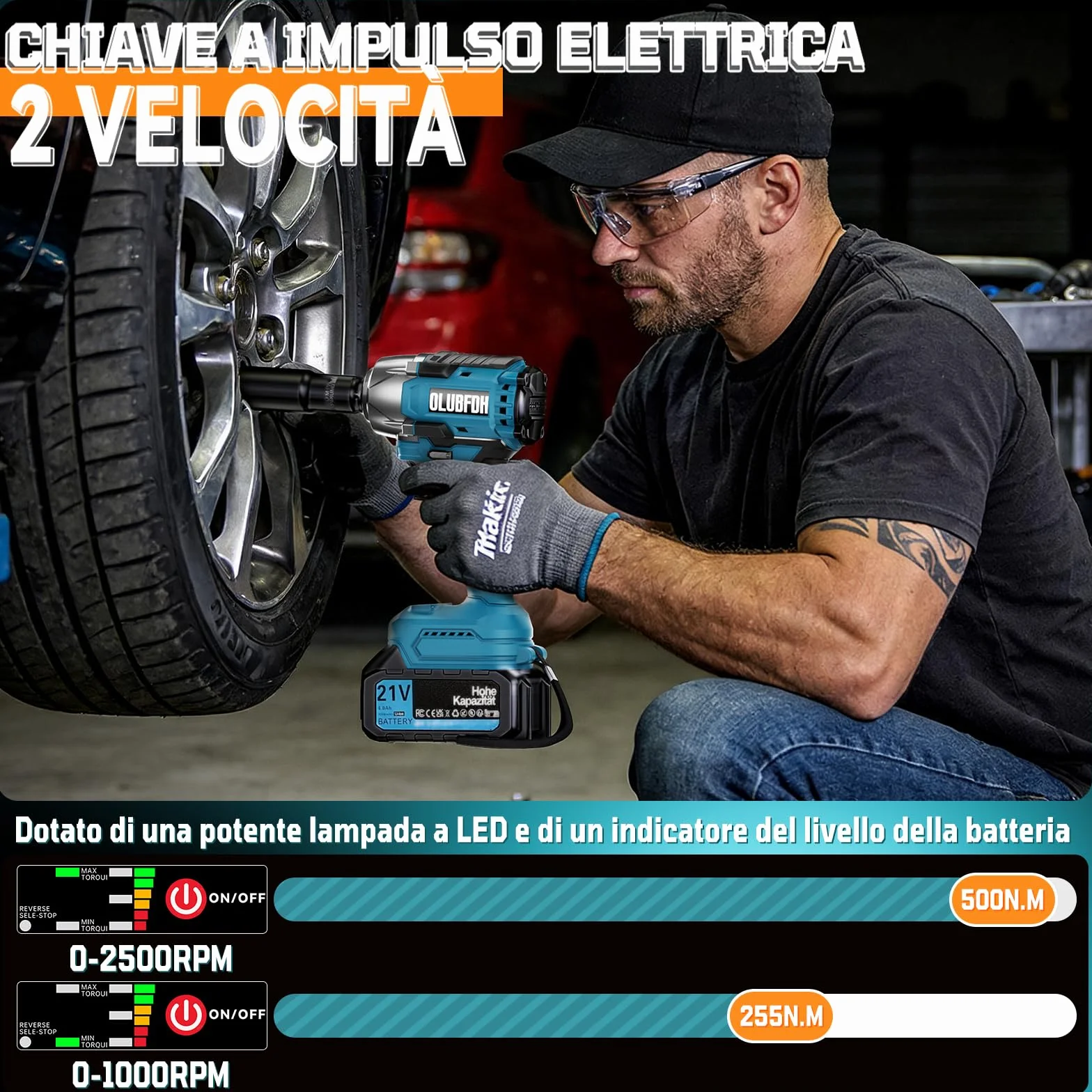 Avvitatore a Impulsi Brushless 500 Nm 1/2" a Batteria 3-in-1 con Batterie 4,0 Ah