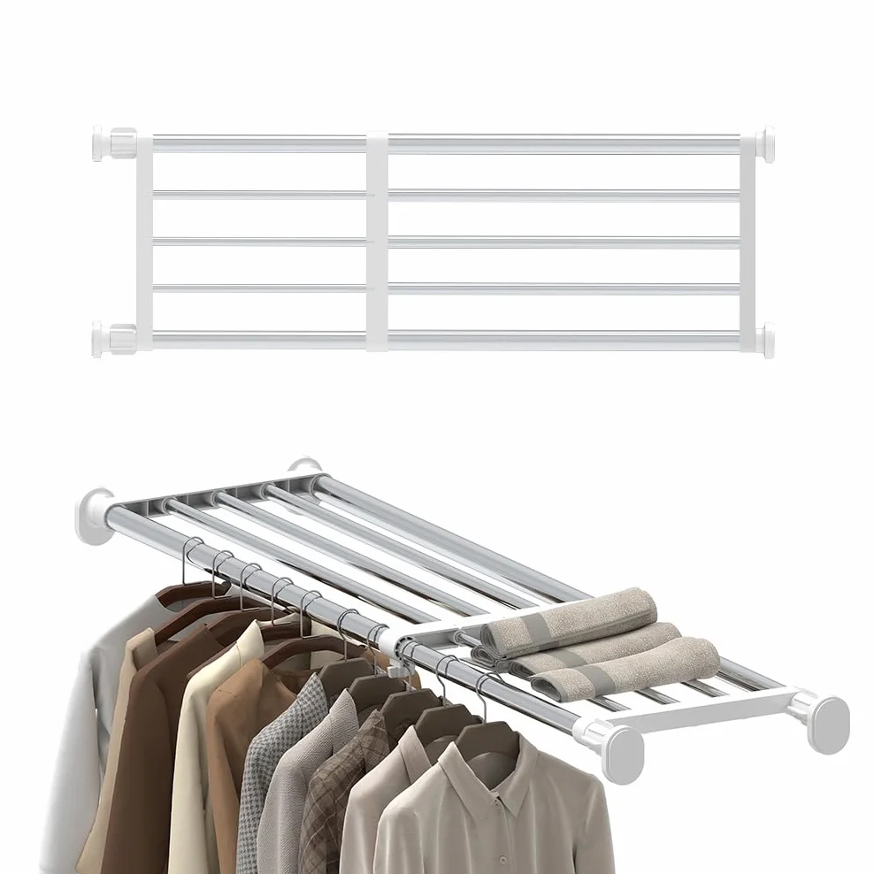 Hershii Scaffale Dell'armadio Regolabile Divisorio per Guardaroba Rack di Stoccaggio Cremagliera