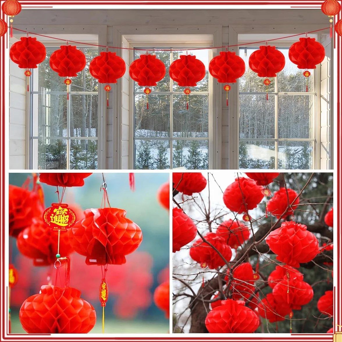 Lanterne Cinesi 20/25CM 20 Pezzi, Rosse Pieghevoli Impermeabili Decorazioni Capodanno Cinese