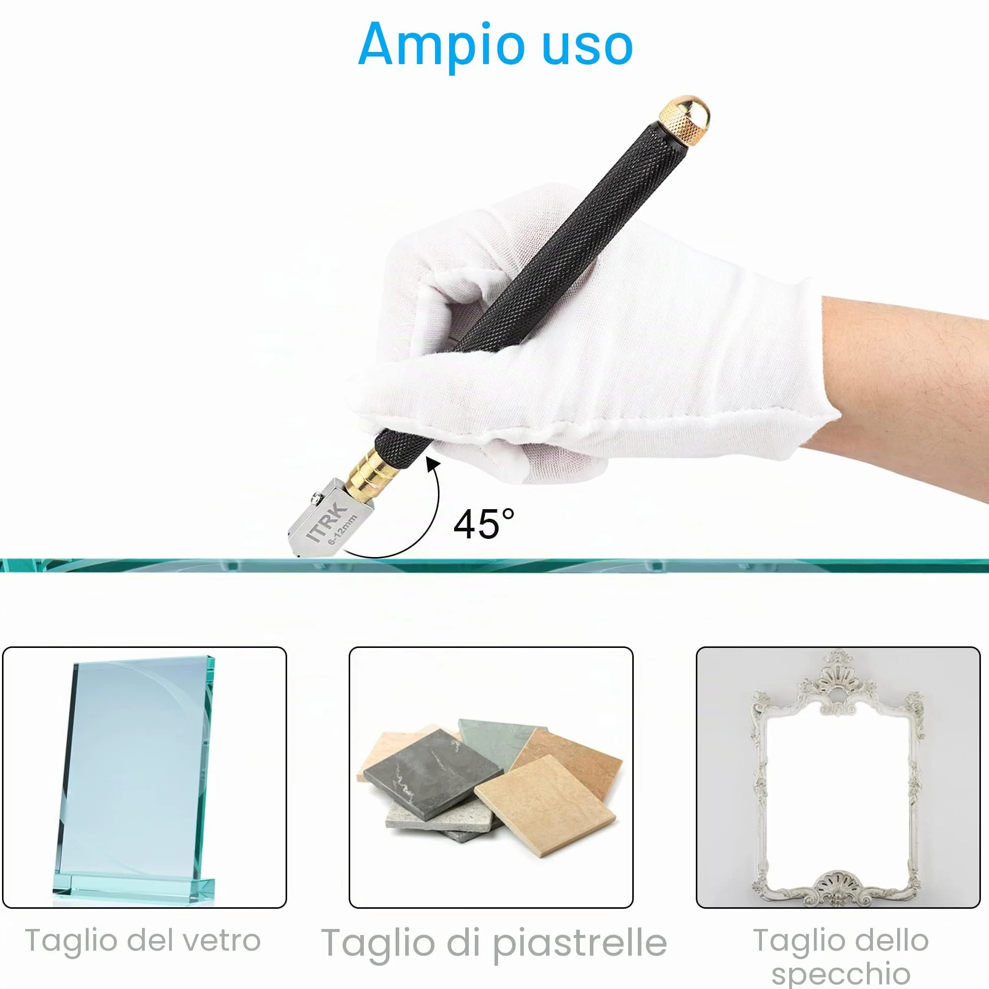 Taglierina per vetro da 2-20 mm, con olio per tagliare il vetro, con punta al carburo a matita oleata per il taglio di specchi, piastrelle e mosaici.