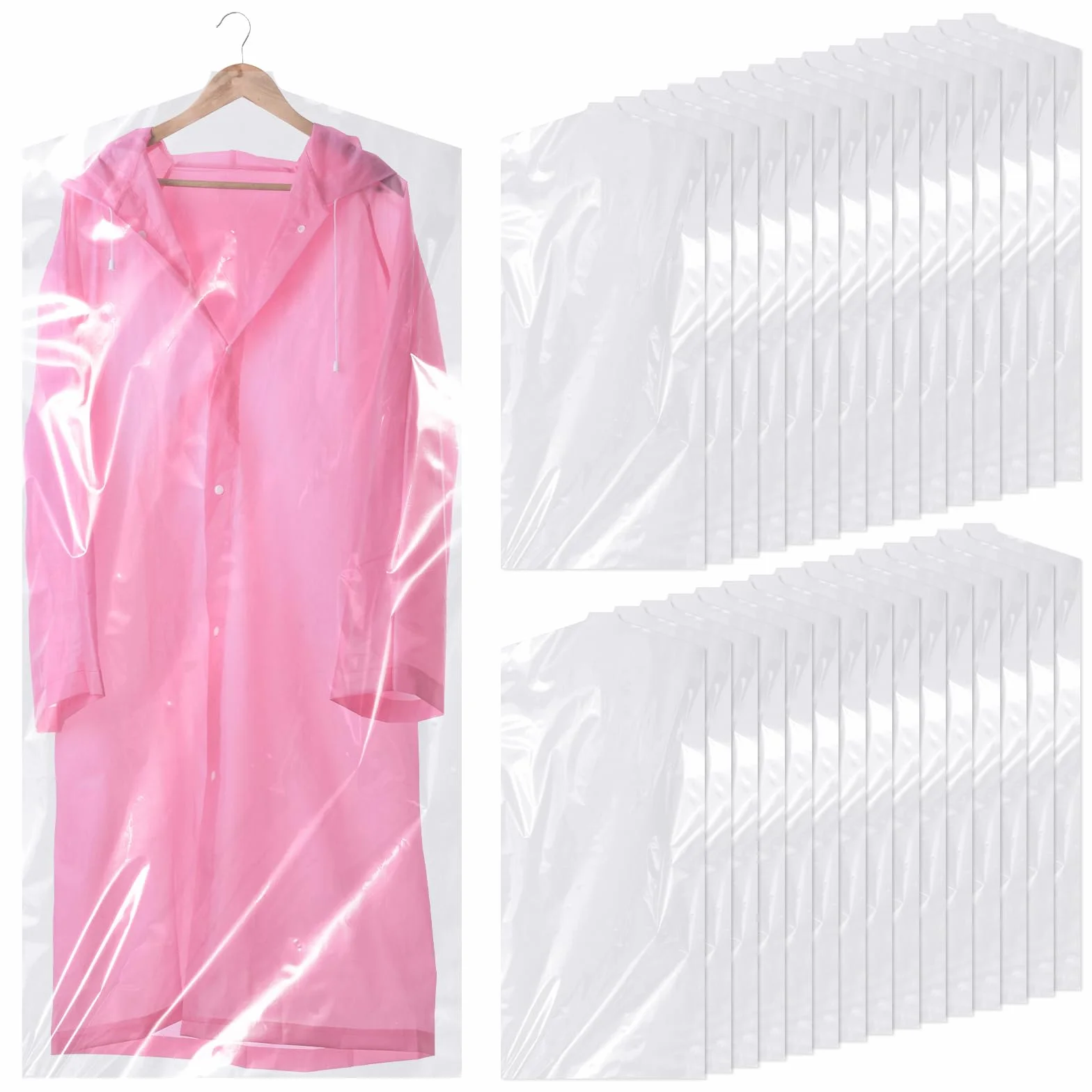 Hejo 30 Pezzi Sacchetti Porta Abiti in Plastica, 60 * 140cm Buste Trasparenti per Vestiti, Copri Abiti da Armadio, Copri Abiti Anti Polvere, per Camicie, Giacche, Abiti, Maglioni