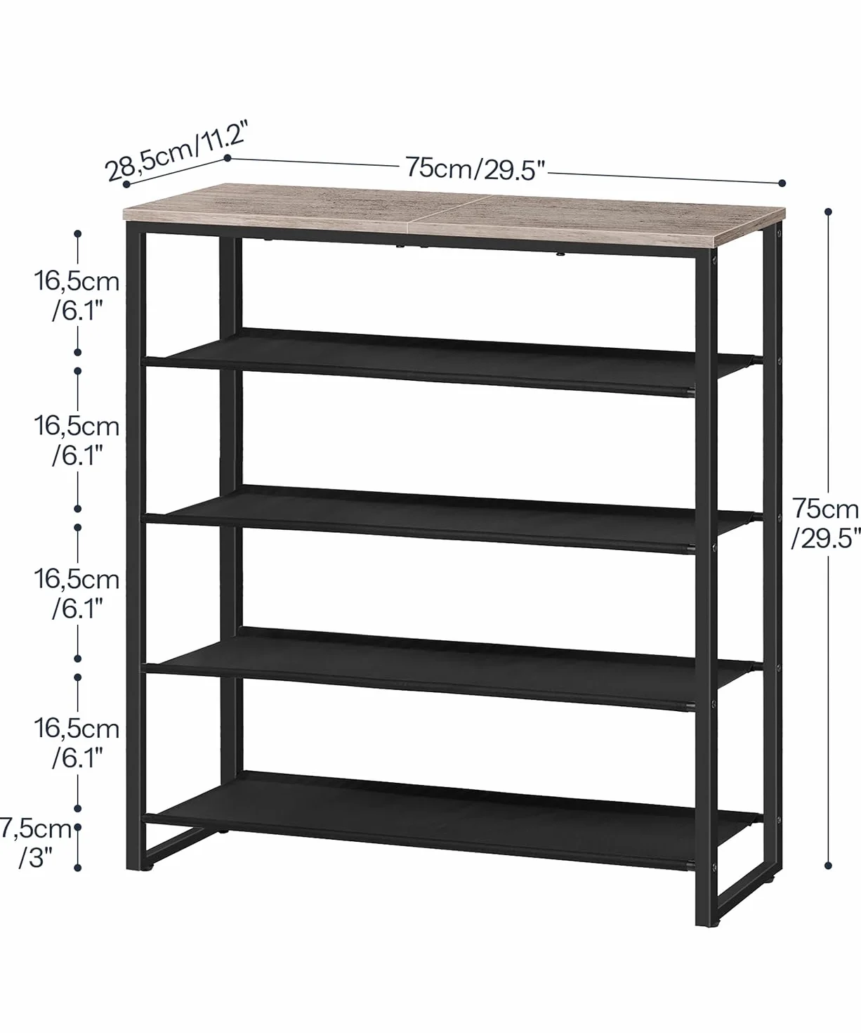 HOOBRO Scarpiera a 5 Ripiani, Scaffale Portascarpe, Organizzatore per 16-20 Paia di Scarpe con 4 Ripiani in Tessuto Oxford e Piano, per Ingresso e Armadio, Stile Industriale, Grigio Talpa EBG50XJ01