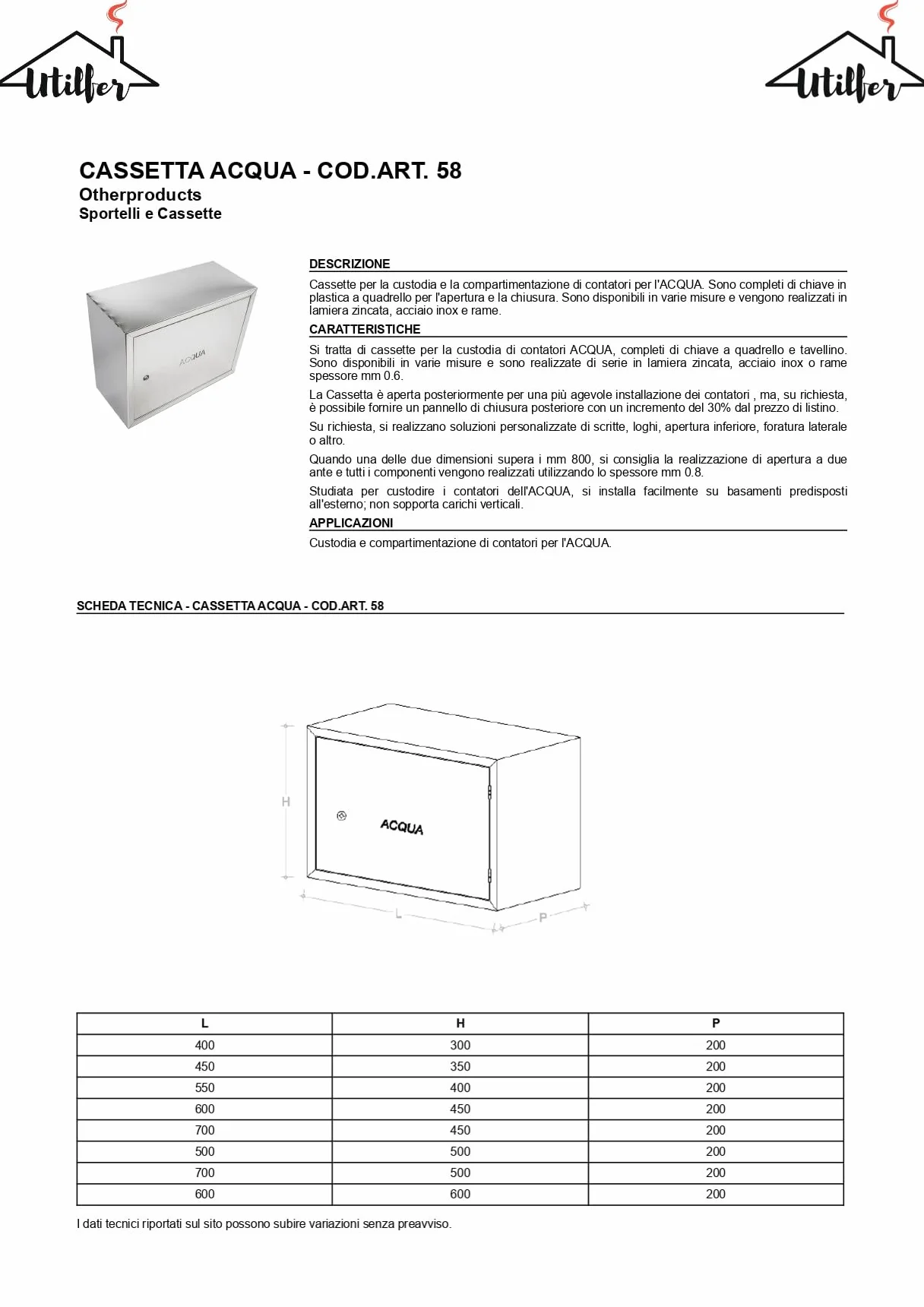 Cassetta Zincata Per Contatori Acqua ACCIAIO ZINCATO 30x40
