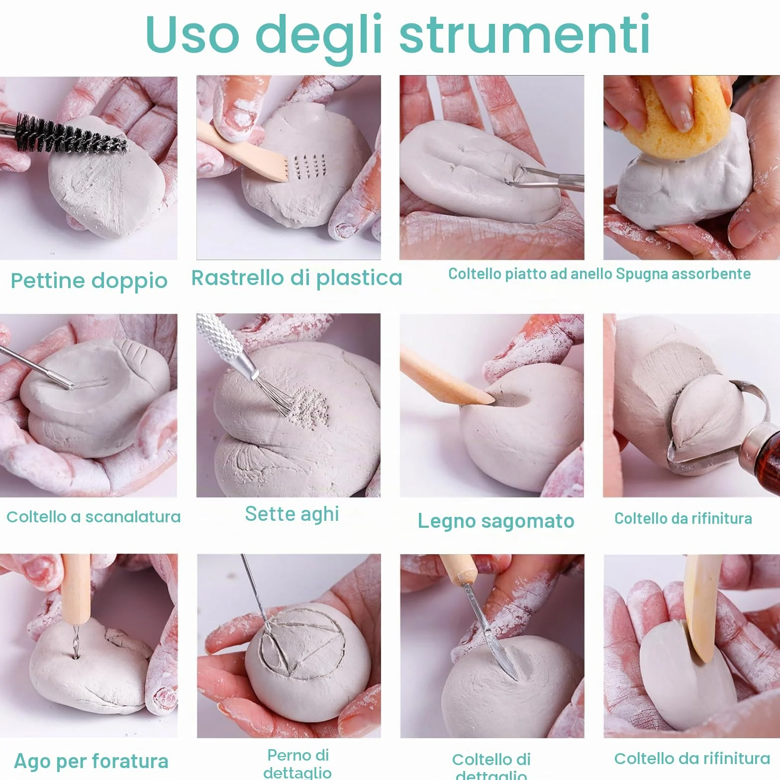62 Pezzi Strumento per Modellare l’Argilla,Strumenti Argilla,Attrezzi Ceramica,Sculpting Tool con Sacchetto di Stoccaggio,Kit per Modellazione, per Scultura in Argilla Utensili Ceramiche