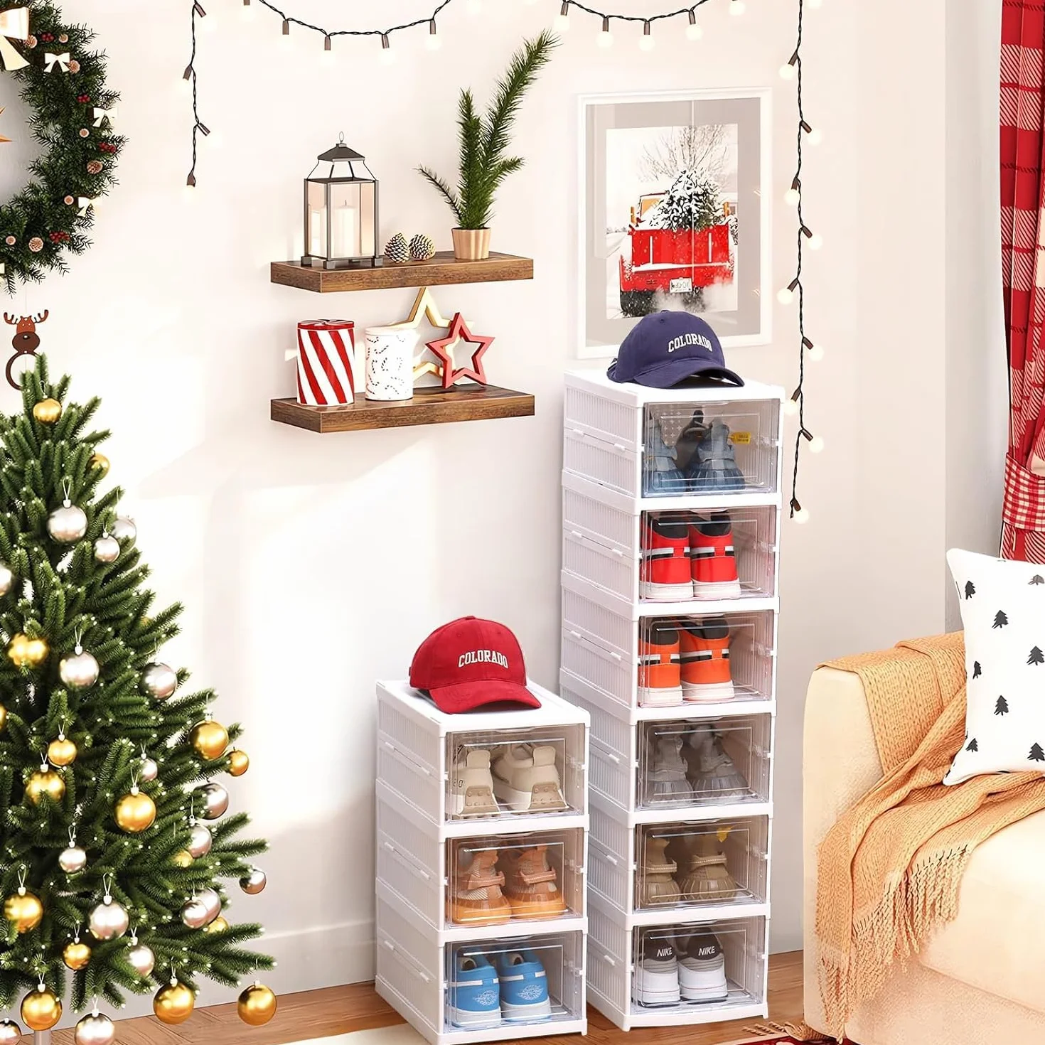 SQUADO Scatole Scarpe Porta Trasparenti 6 Piani Pieghevole Contenitori Organizzatore Portascarpe Scarpiera Shoe Storage Box con coperchio