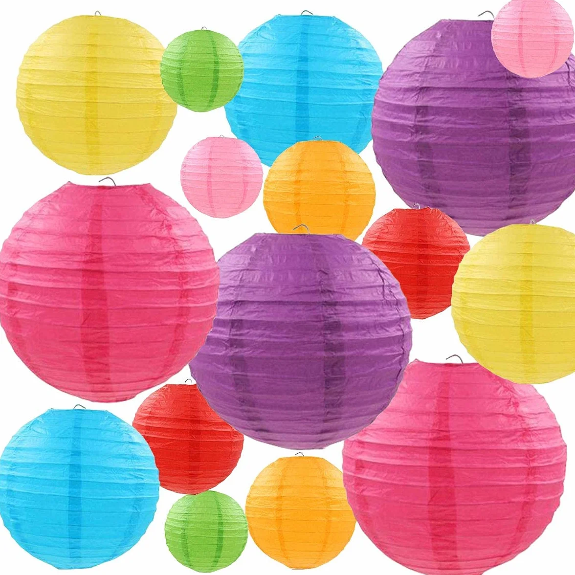 Lanterne di Carta Colorate, 16 Pezzi Lanterne di Carta Rotonde Cinesi Lanternas Stile Palloncino, per Decorazioni per la Casa, Feste e Matrimoni feste a soffitto (4", 6", 8", 10")