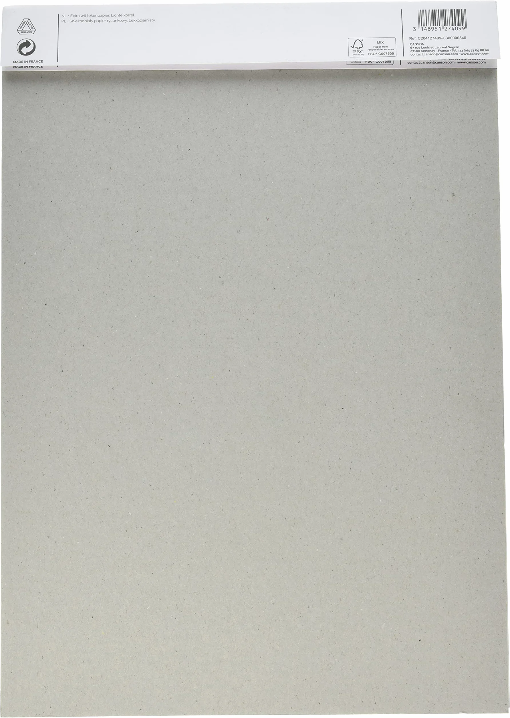 Canson - carta 1557 Blocco da 50 fogli di carta da disegno, 120 g, grana leggera, formato A3, colore: Bianco collato 1 lato