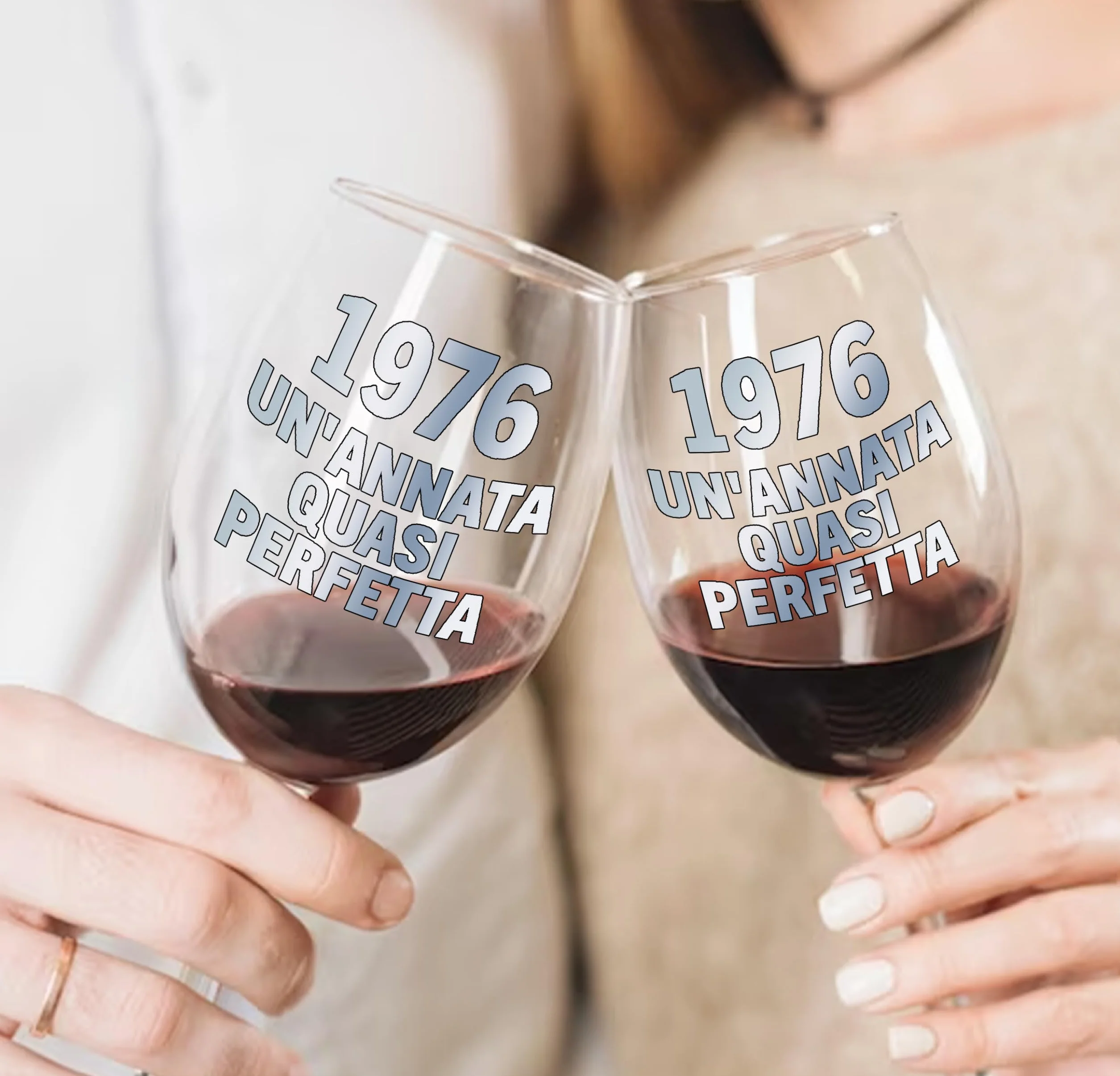 Calice Vino Personalizzato 50 ANNI - Bicchiere Piegato 440ml Cristallino Compleanno Regalo Originale 1976 con Scatola