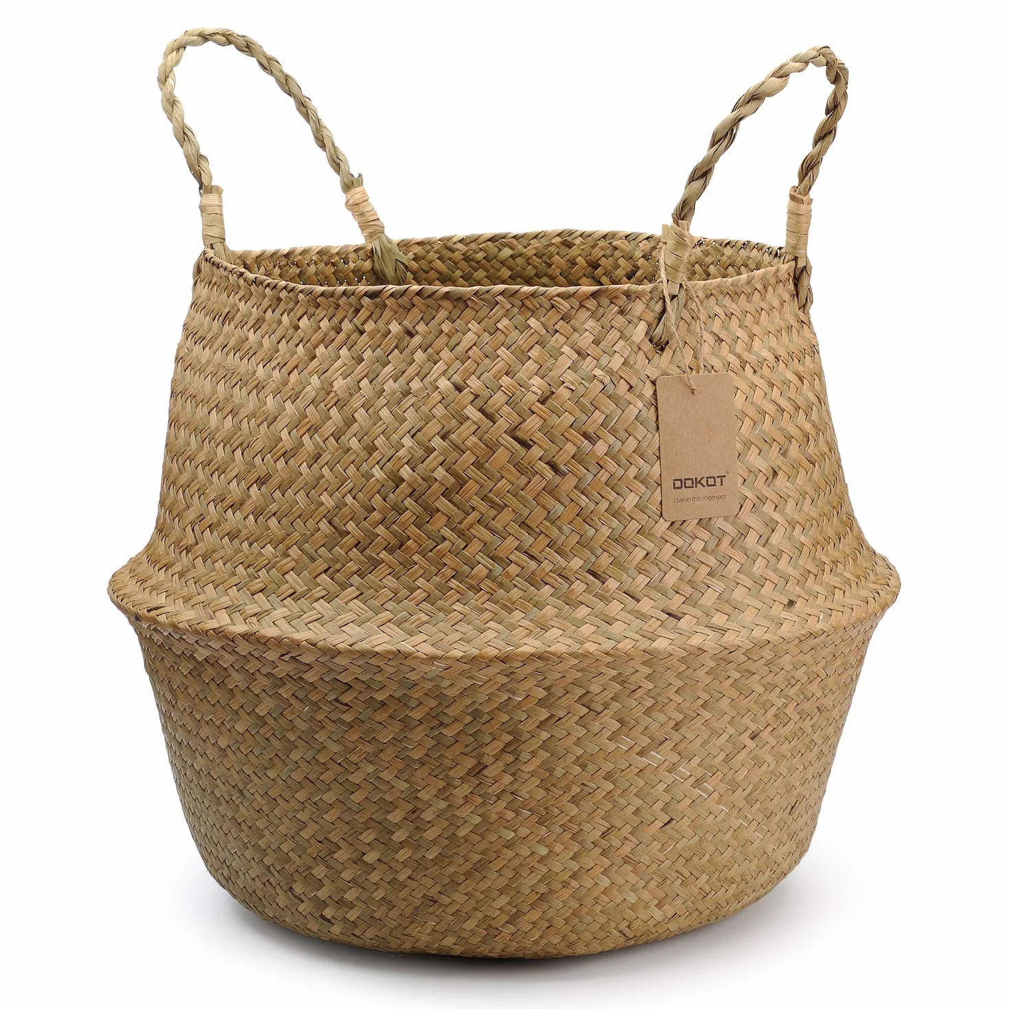 DOKOT Naturale Cesto Seagrass Cesta in Vimini con Manici Cesta Portabiancheria per cameretta per Biancheria da Lavare Piante e Fiori Cannuccia di Grandi Dimensioni
