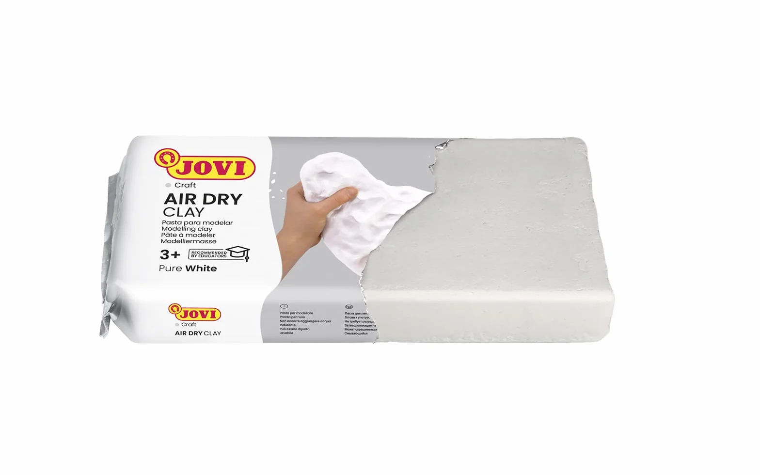 Jovi Air Dry - Pasta da Modellare, Essiccazione all'Aria Senza Forno, Bianco Puro, Facile da Pulire, 500 Grammi