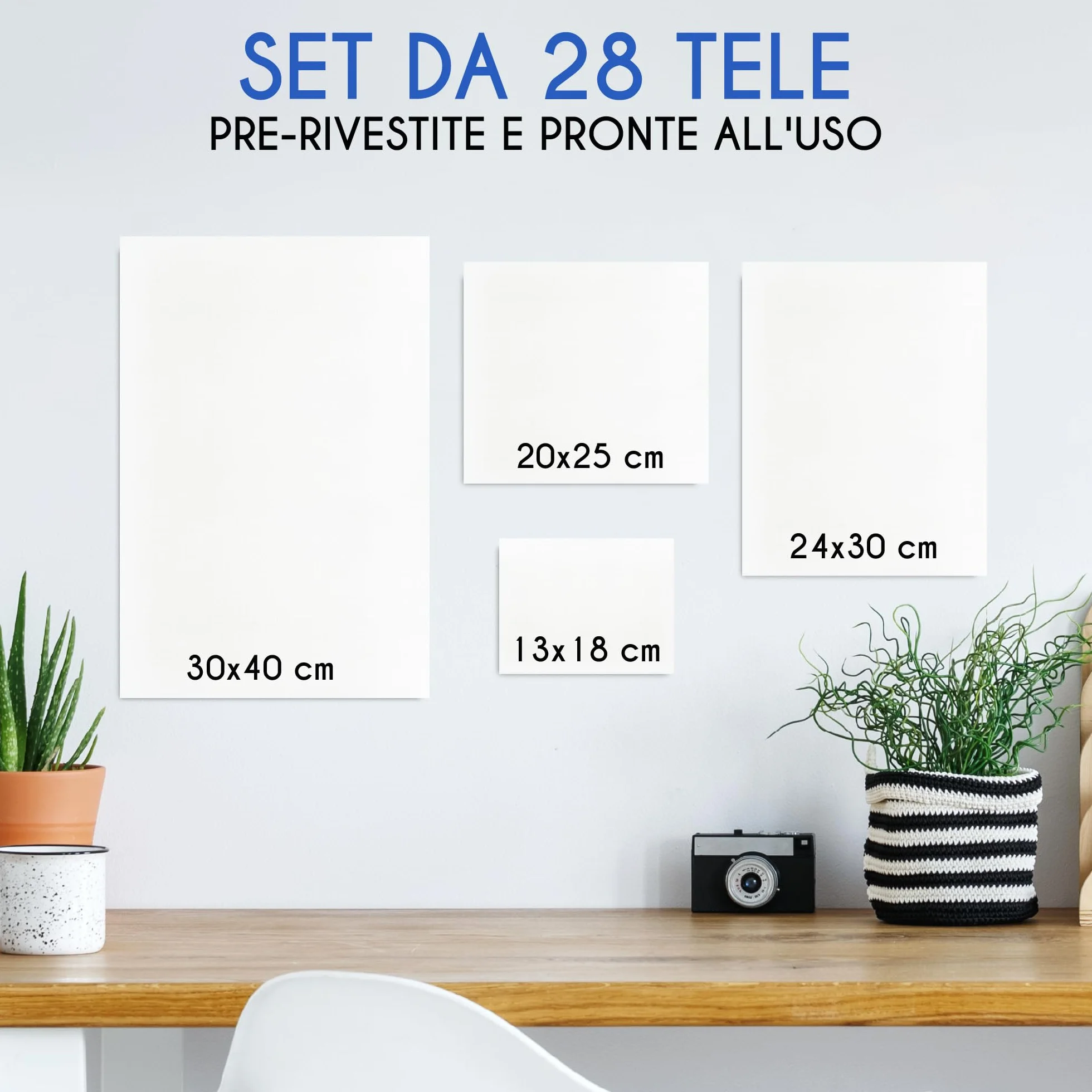 Zenacolor Tela per Dipingere - Set di 28 Tele per Dipingere Multidimensionale 13x18, 20x25, 24x20 30x40 - Canvas 100% Cotone - 28 Telo Pittura per Colori Acrilici, ad Olio, Tempere