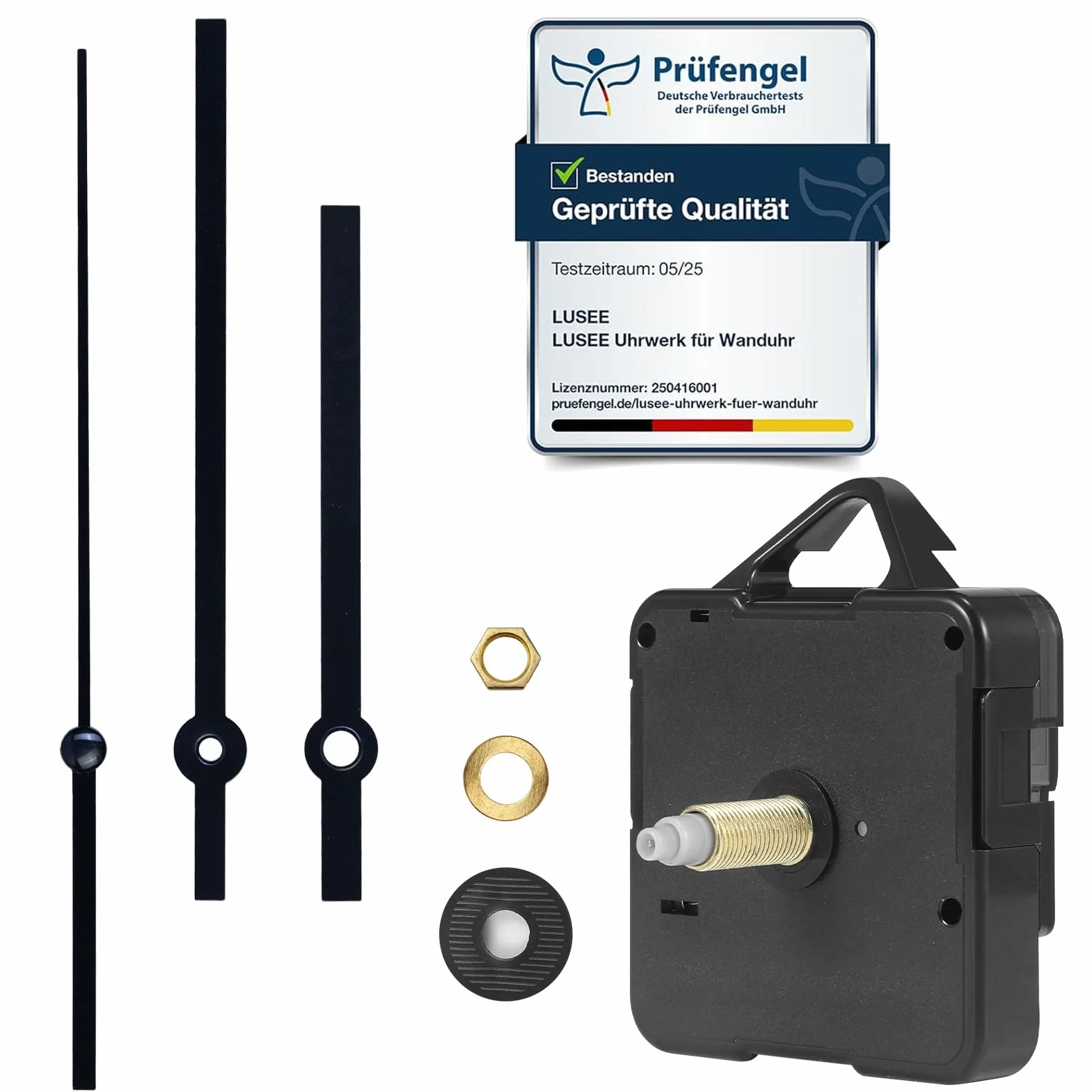 LUSEE Movimento Meccanismo Orologio da Parete con 1 Set di Lancette Orologio per Parti Riparazione dell'Orologio Parete Sostituzione (Lunghezza dell'asse: 24 mm / 0,94 Pollici)