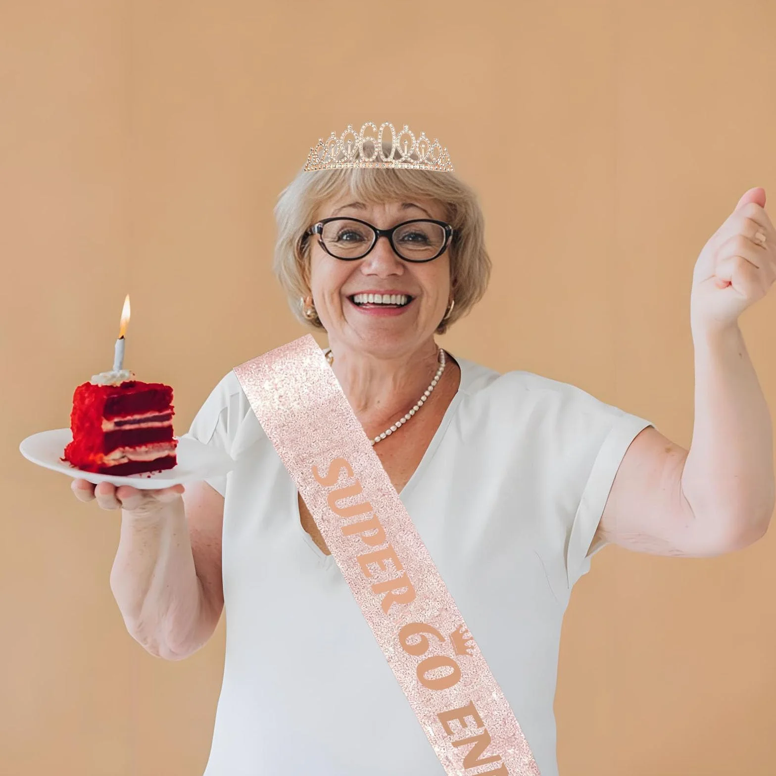 Toctax Fascia Corona Compleanno Personalizzata con Biglietto, Regali Gadget per 18 30 40 50 60 70 80 Anni, Idee Regalo e Decorazione per Donna