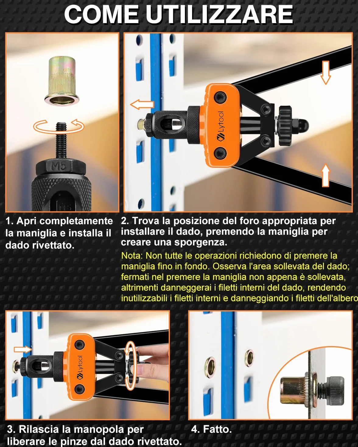 Lytool Rivettatrice per Inserti Filettati 14", Manuale 6 Mandrini M3-M10, Custodia