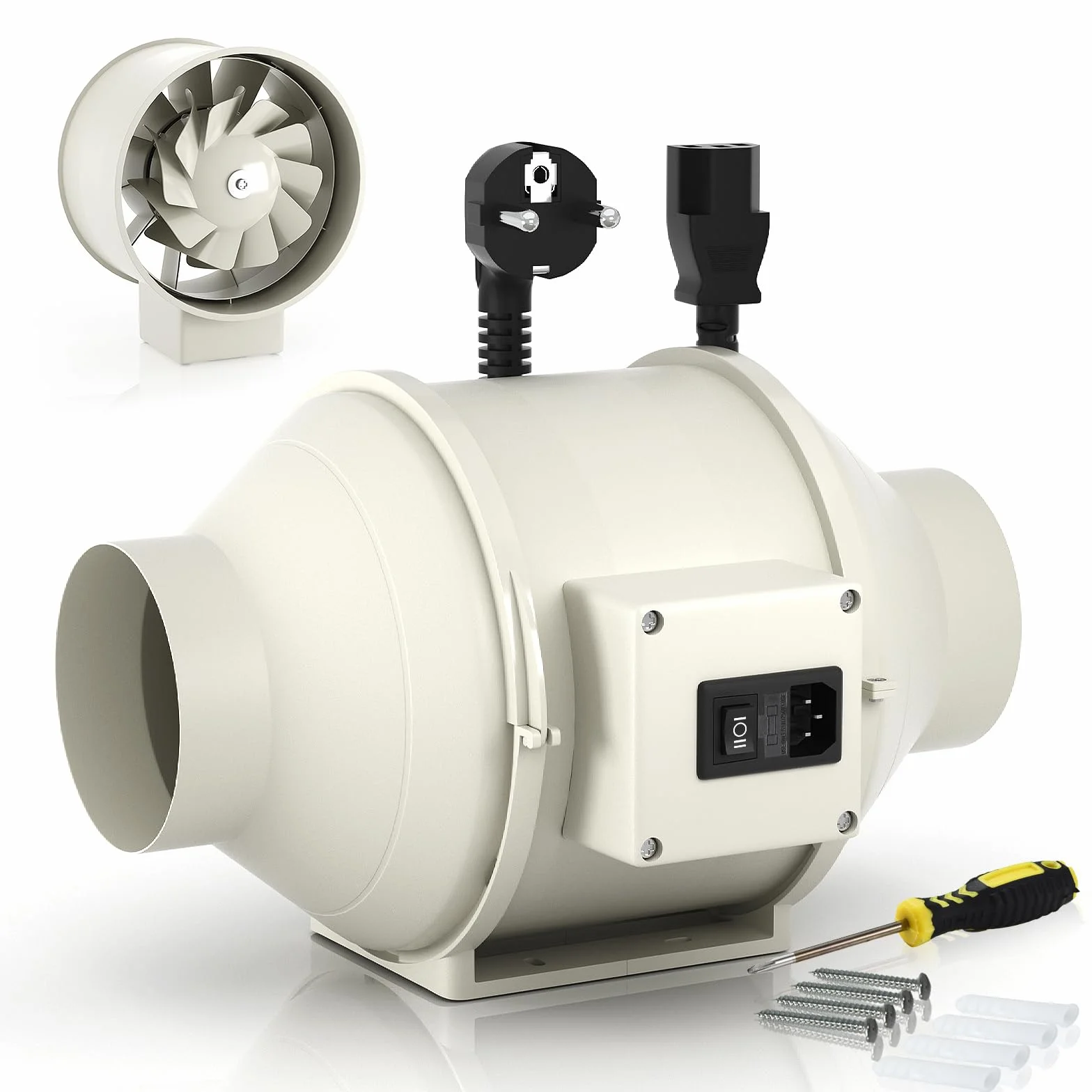 FanGoFast Ventola Aspirazione 100mm, Professionale Aspiratore da Bagno, Estrattore aria in Iinea con funzione regolatore per booster, tenda di crescita,ventilazione,ventilazione e ventola di scarico