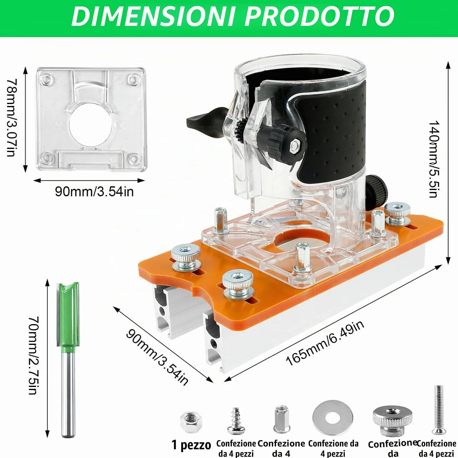 2 in 1 Fresatrice Verticale Legno Piastra di Base, Rifilatore per Legno con Cesto di Fresatura e Piastra di Base in Lega di Alluminio, per Trimmer da 65 MM