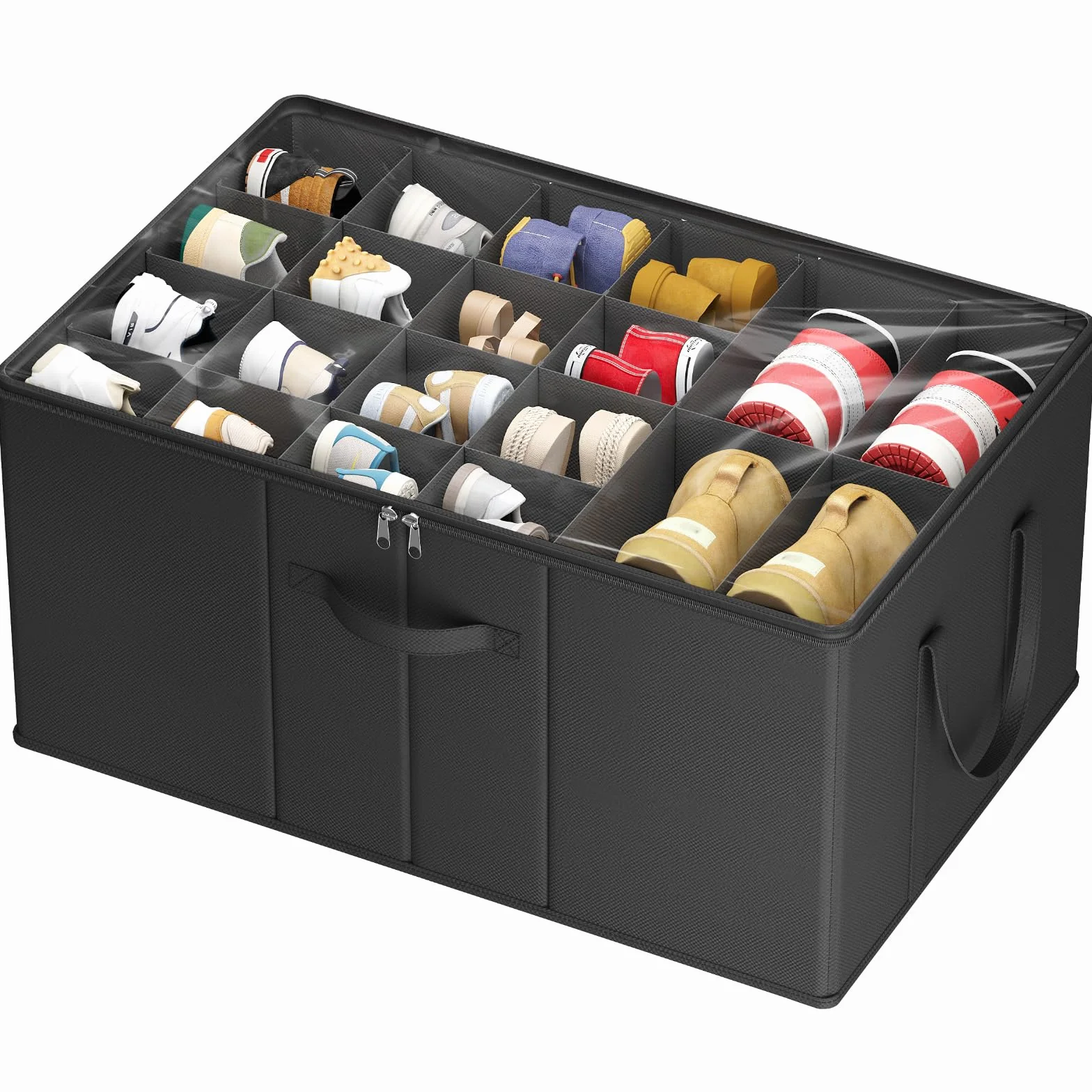 Lifewit Grandi Scatole Porta Scarpe per 10-20 Paia, Organizer Scarpe Pieghevole per Armadio con Coperchio Trasparente, Base Rinforzata per Stivali, Tacchi e Sneakers, Nero