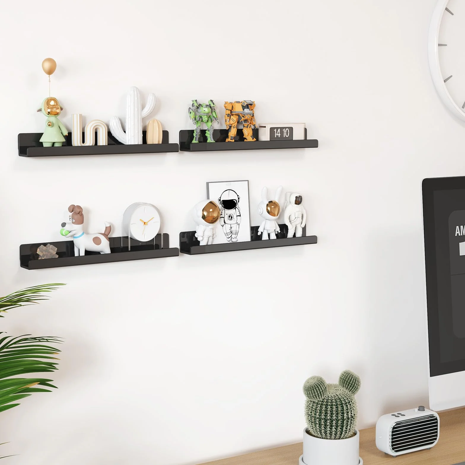 Lifewit Mensole Espositive per Dischi in Vinile 30,5 cm, Confezione da 6 in Acrilico Nero, Scaffale da Parete per Esposizione Libro/Make-up per Organizzazione Camera da Letto, Soggiorno, Bagno