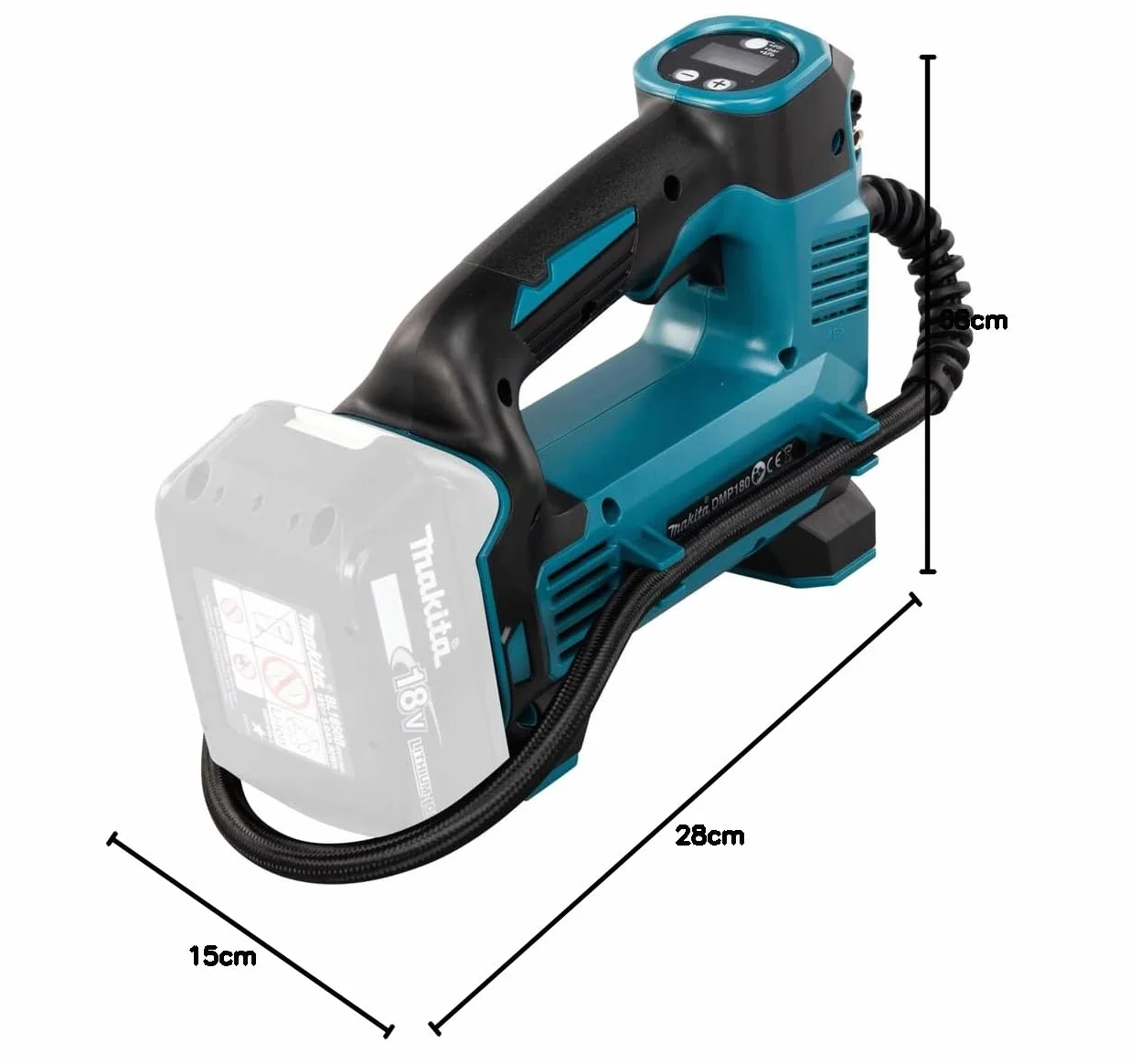 Makita COMPRESSORE ARIA PORTATILE 18V 0.83MP+LED+AUTOSTOP, nero
