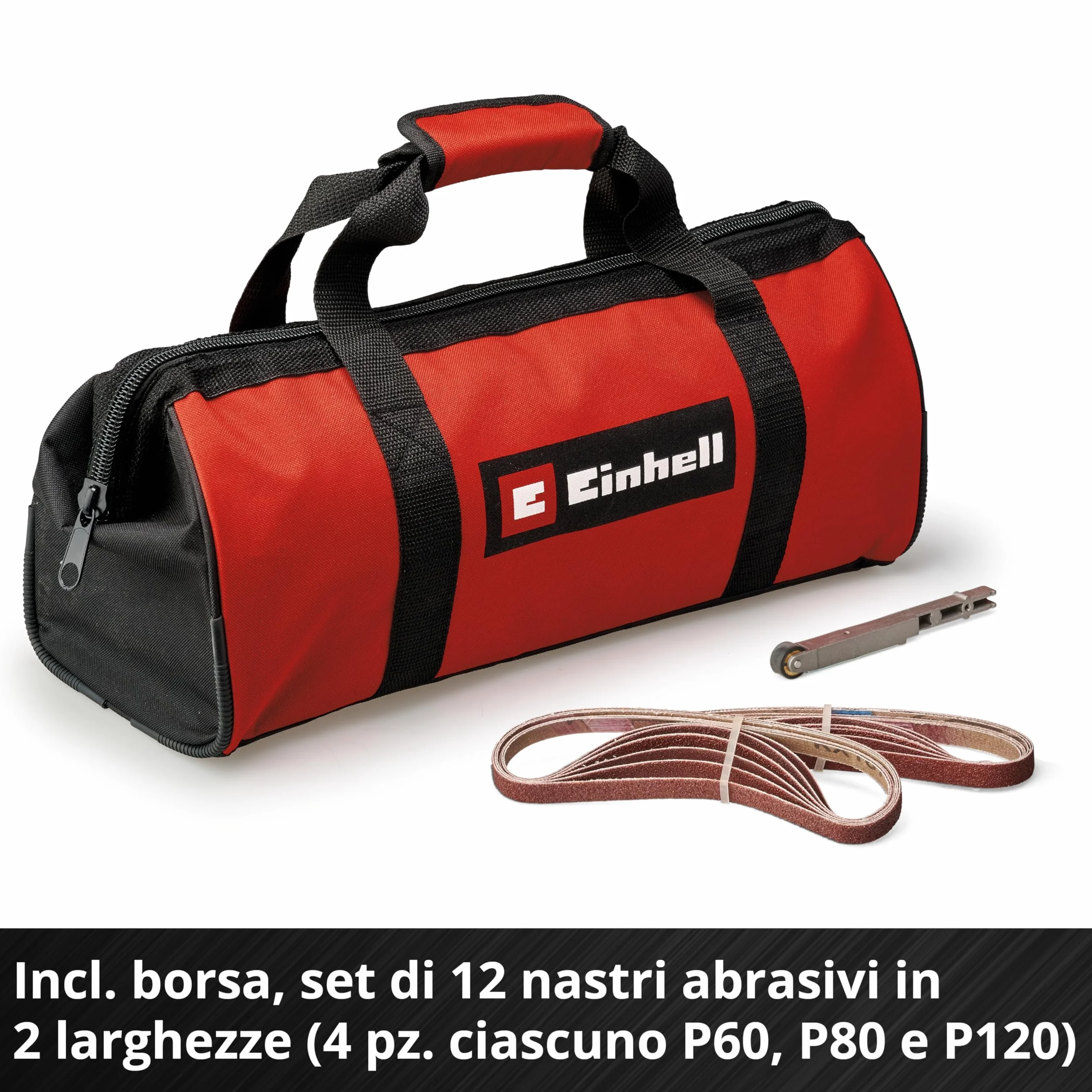 Lima a nastro a batterie Einhell TE-BF 18 Li-Solo Power X-Change (18 V, velocità fino a 1.700 m/min, 2 bracci abrasivi 9 mm e 13 mm, incl. 12 pz. nastri abrasivi, senza batteria)