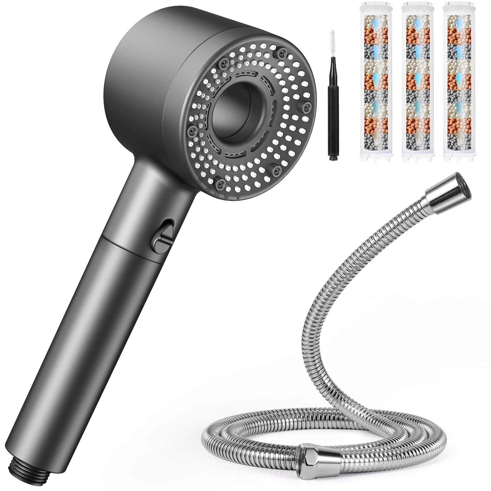 Blendura Soffione Doccia, Doccino per Doccia Alta Pressione Risparmio Idricocon con1.5m Tubo Doccia, Doccetta per Doccia con 5 Modi Funzione con 3 Filtro, Grigio