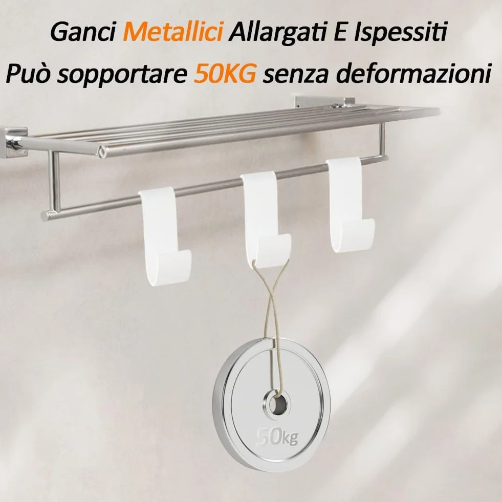 Ganci per Termoarredo Bagno in ABS Antiruggine Impermeabile Senza Foratura Regolabili 4 Pezzi