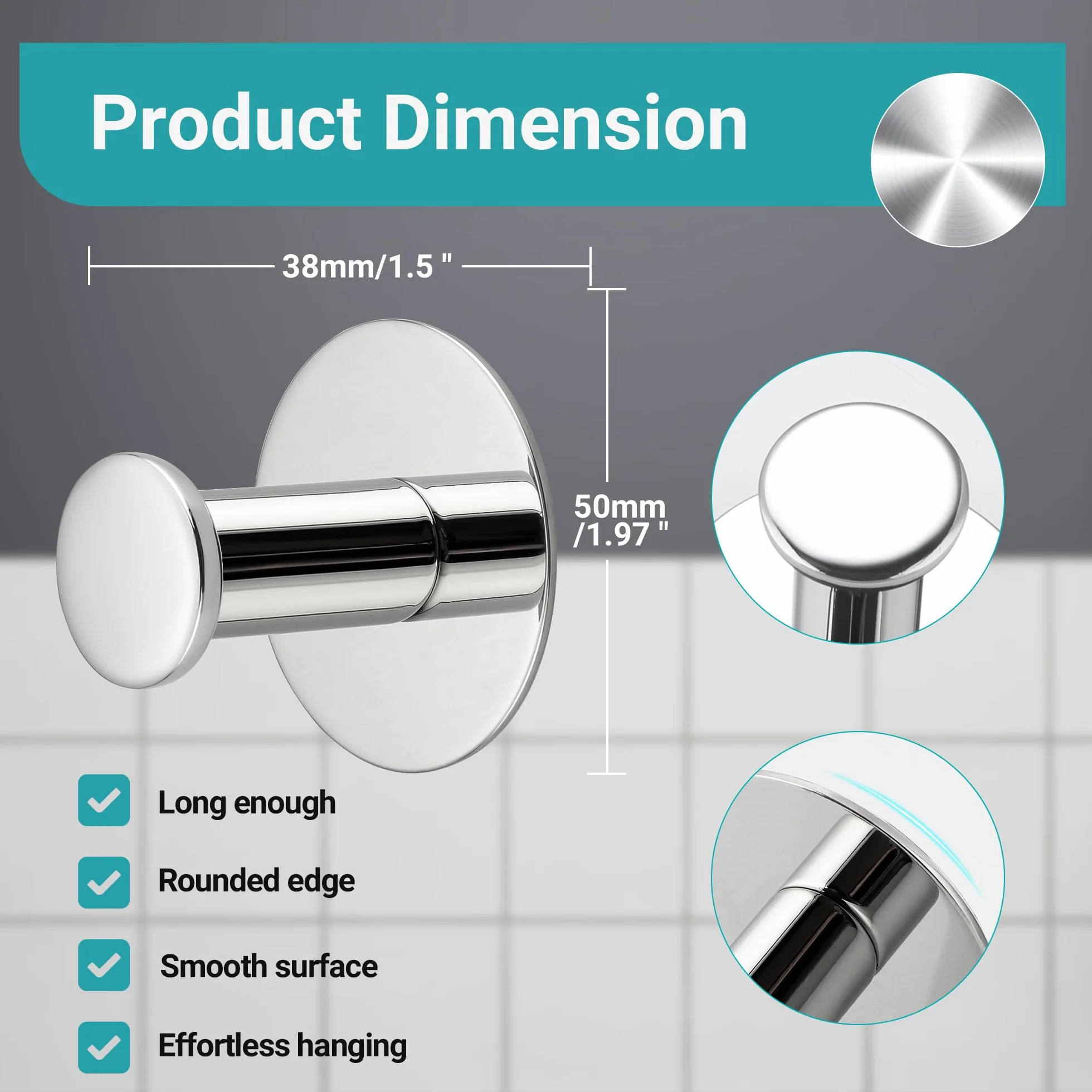 SAYAYO Ganci Adesivi Portasciugamani Acciaio Inox Cromo Lucido, Gancio Appendiabiti Autoadesivo Cucina Bagno, 2 Pezzi
