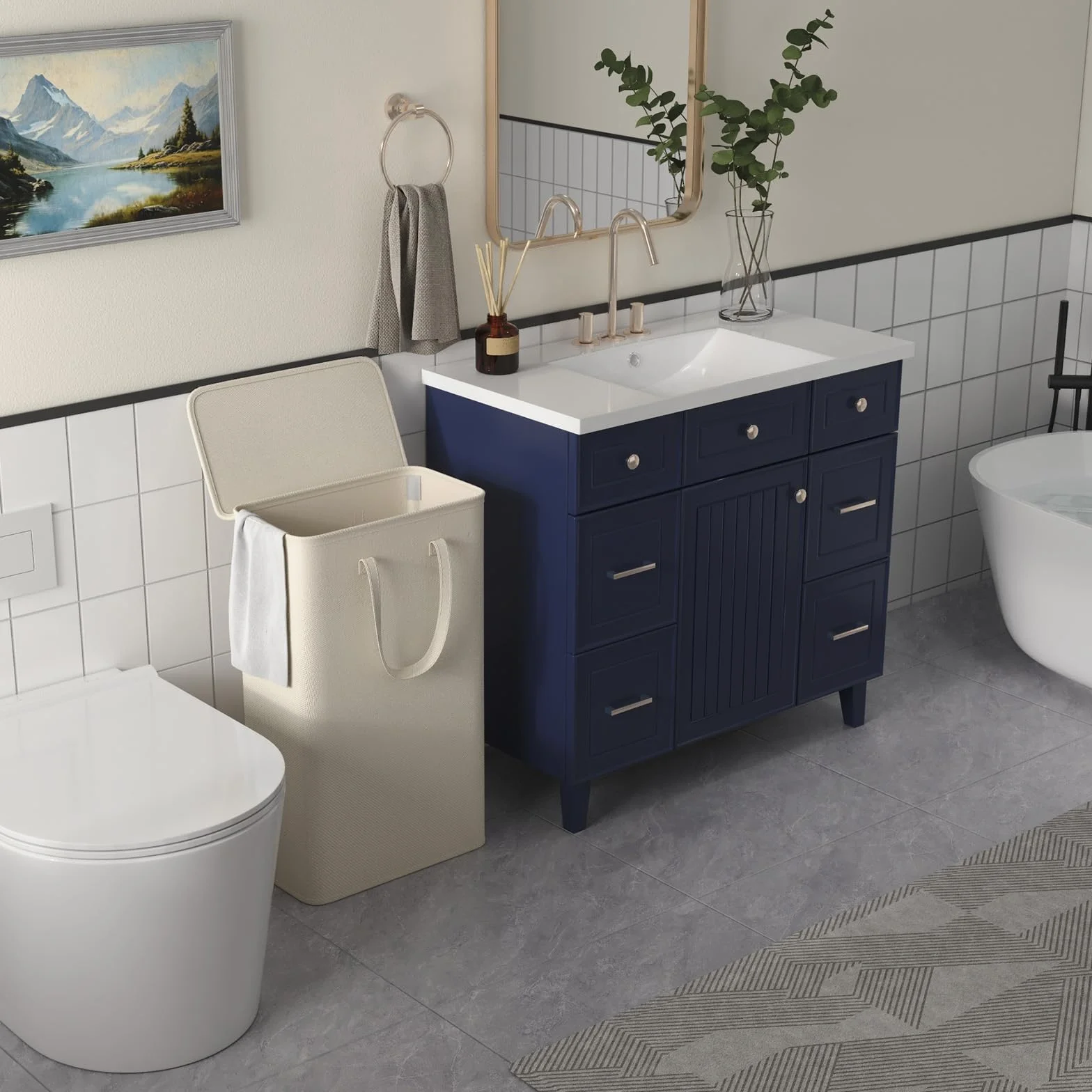Lifewit Cesta Portabiancheria Salvaspazio con Coperchio, Cesto Biancheria Sporca Sottile con Manici, Portabiancheria Sporca Pieghevole per Camera da Letto, Bagno, Lavanderia, 65 L, Bianco