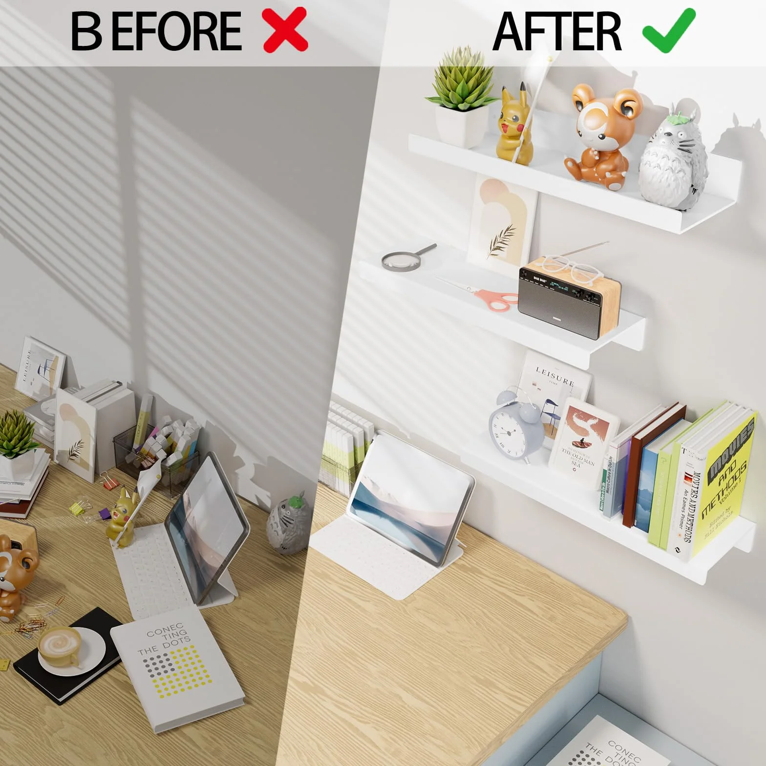 Gucass 4 Pezzi Acrilico Mensole da Muro Senza Foratura, Bianco Mensole da Parete 30cm, Mensola Adesiva Floating Shelves, per Cameretta, Bagno, Cucina, Salotto, Camera, Studio