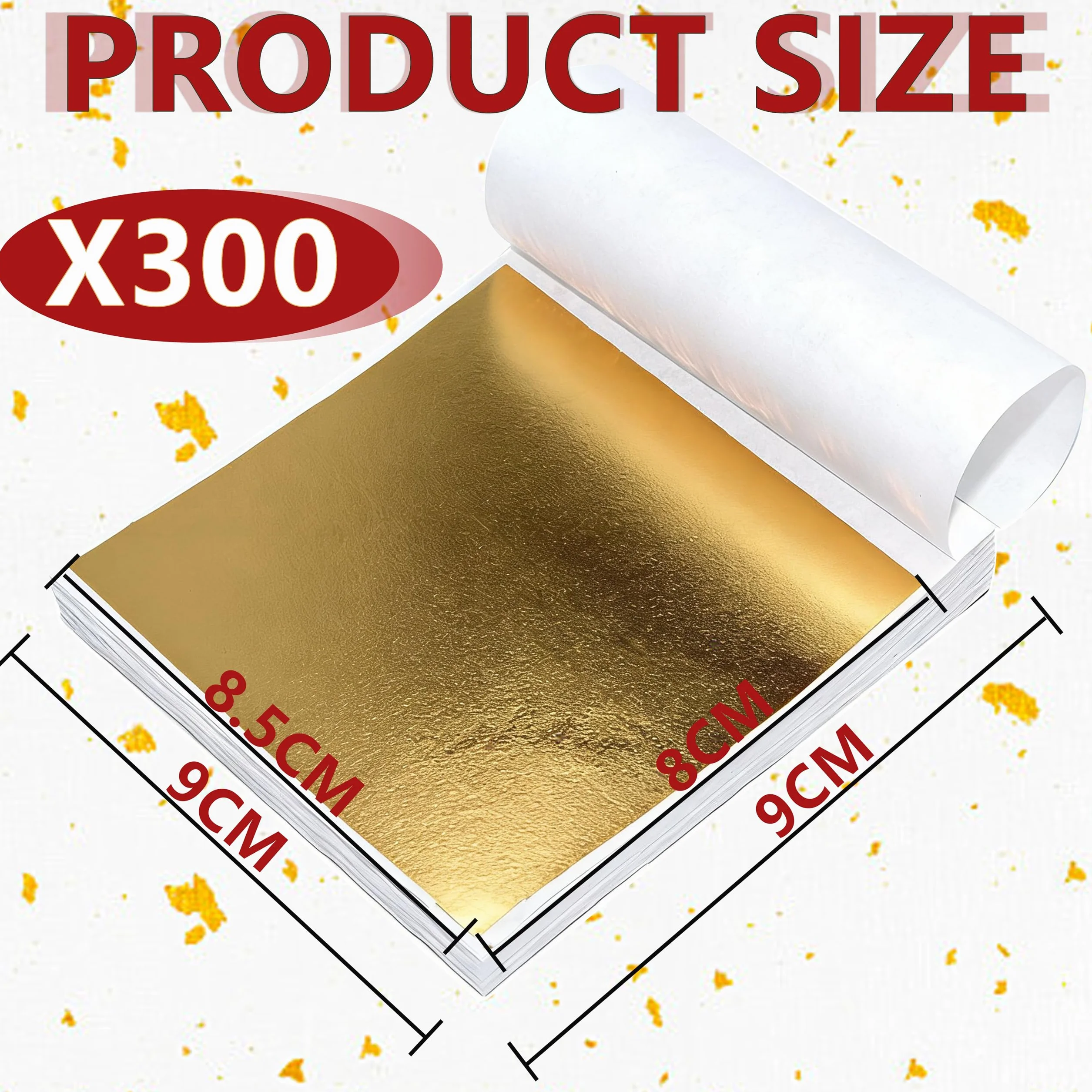 300 Pezzi Fogli di Foglia Oro, Foglia d'oro Lamina 8 x 8,5 cm, Foglie Imitazione Decorazione per Fai da Te, Decorazioni, Unghie,Doratura, Pittura Artistica e Artigianali