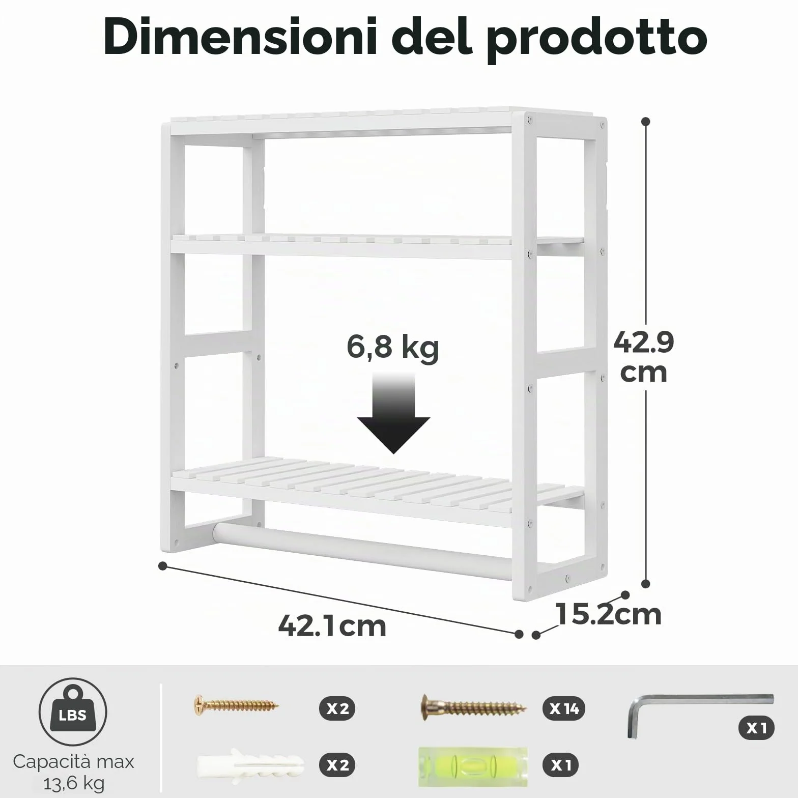Bamworld Scaffale da Bagno a 3 Ripiani in Bambù, Organizzatore da Parete Moderno e Salvaspazio per Bagno, Cucina o Ufficio, Bianco
