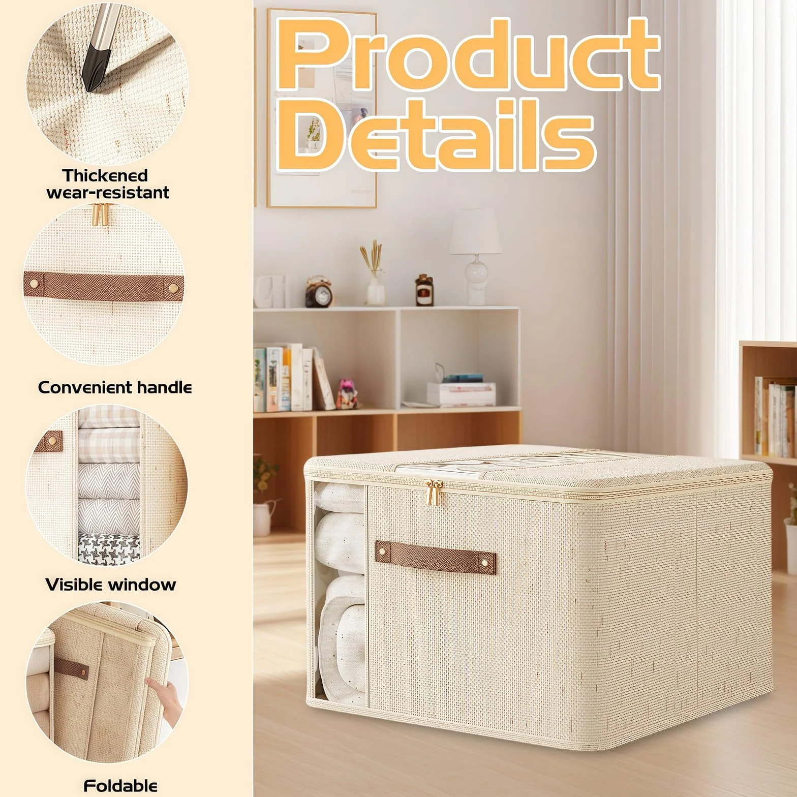 Scatole per Armadio Salvaspazio 40L 2 Pezzi Cotone Lino Organizer Vestiti Coperte Piumoni